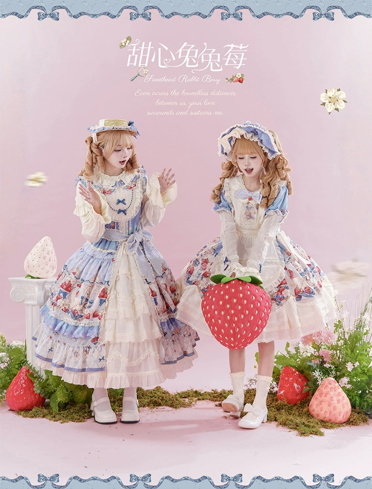 Honey Machine - Sweetheart Rabbit Berry - Country Lolita JSK & OP Dress Suit 44133:796166