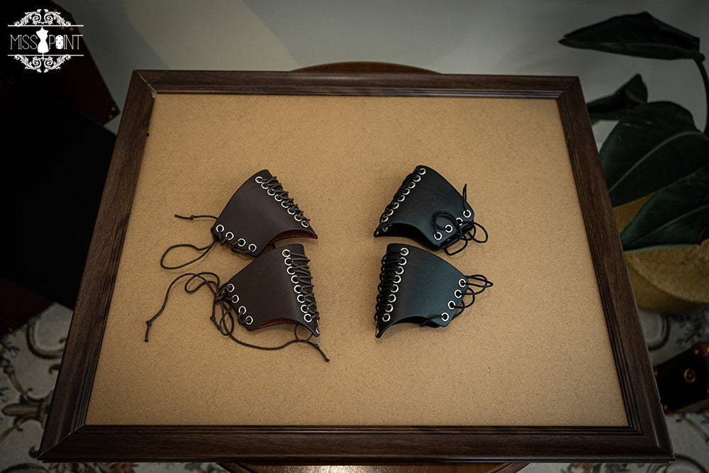 Miss Point - Demon Hunter's Diary - Lolita Accessories Hat KC Necklace Brooch Waistband Pair of brown leather arm sleeves