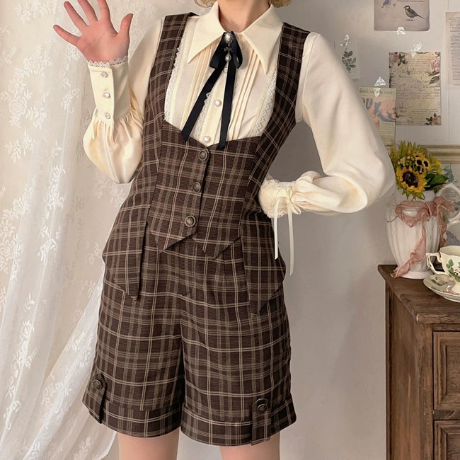 Forest Song - Griffin's Appointment - Ouji Lolita Striped Shorts Vintage Lolita Shorts S Plaid shorts