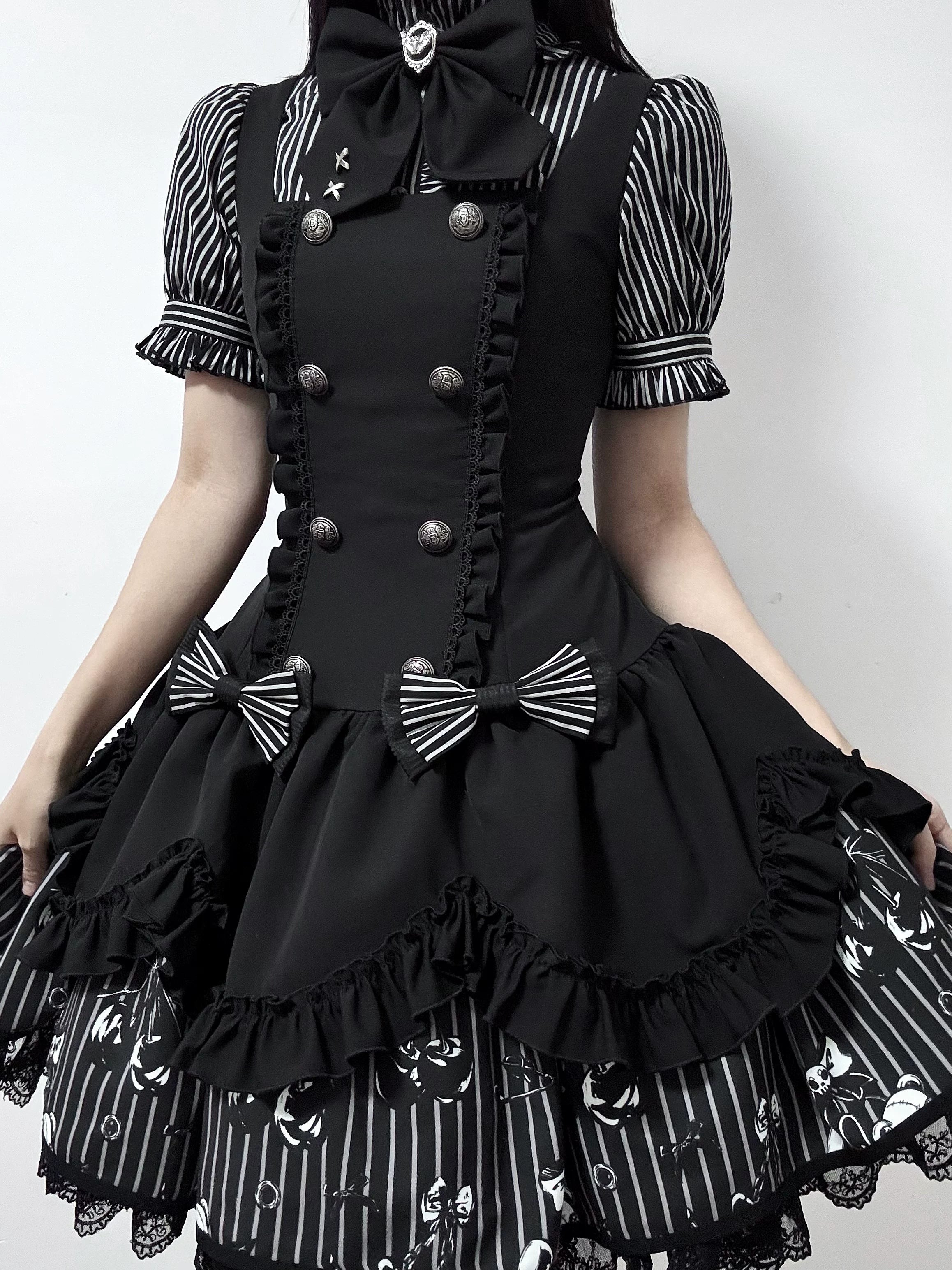 Dark Lord - Gothic Lolita Striped JSK Set, Skull Print 44837:825290