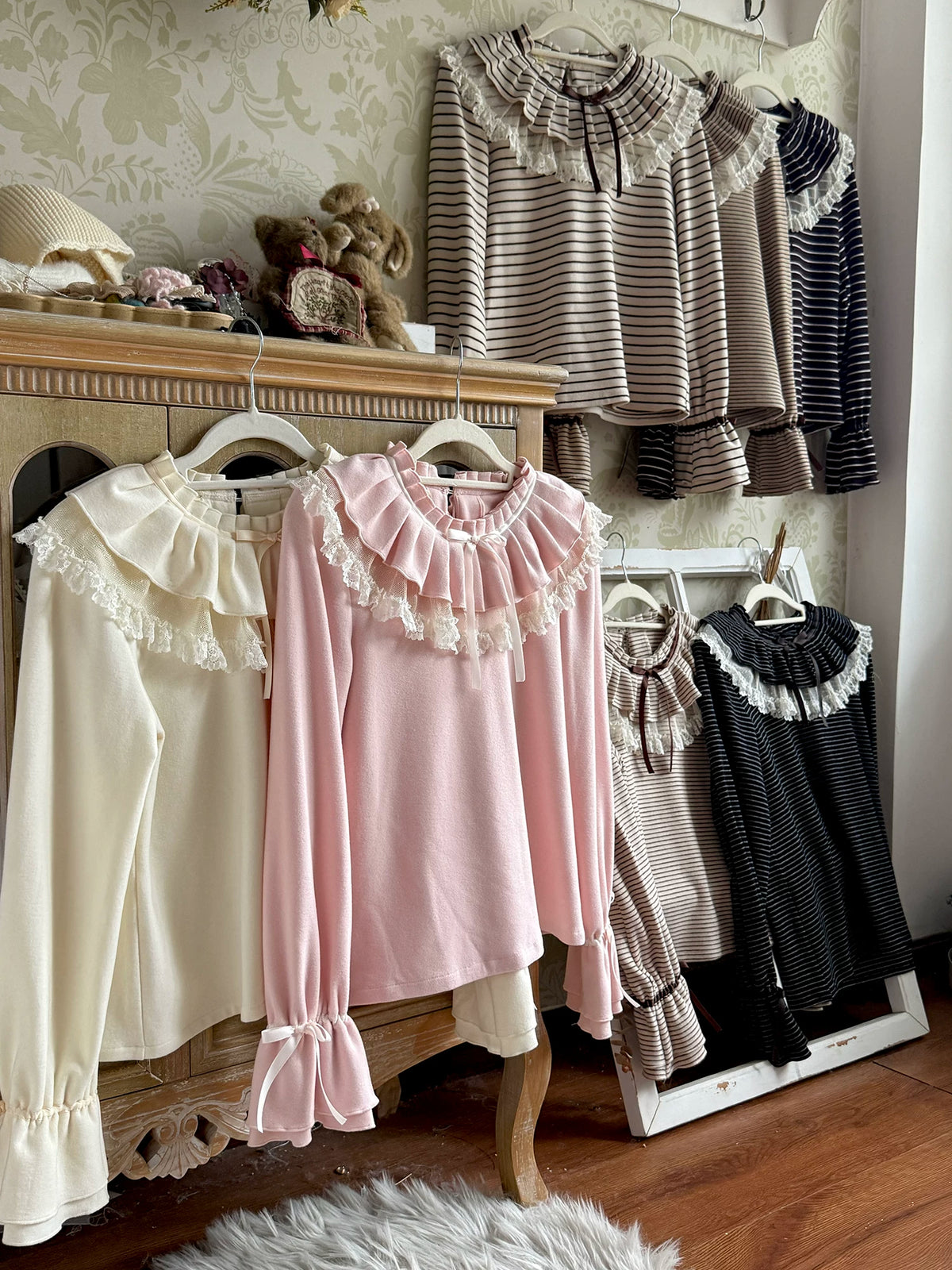 Himawari - Sweet Lolita Long Sleeve Blouse, Tiered Ruffle Collar 45973:869695