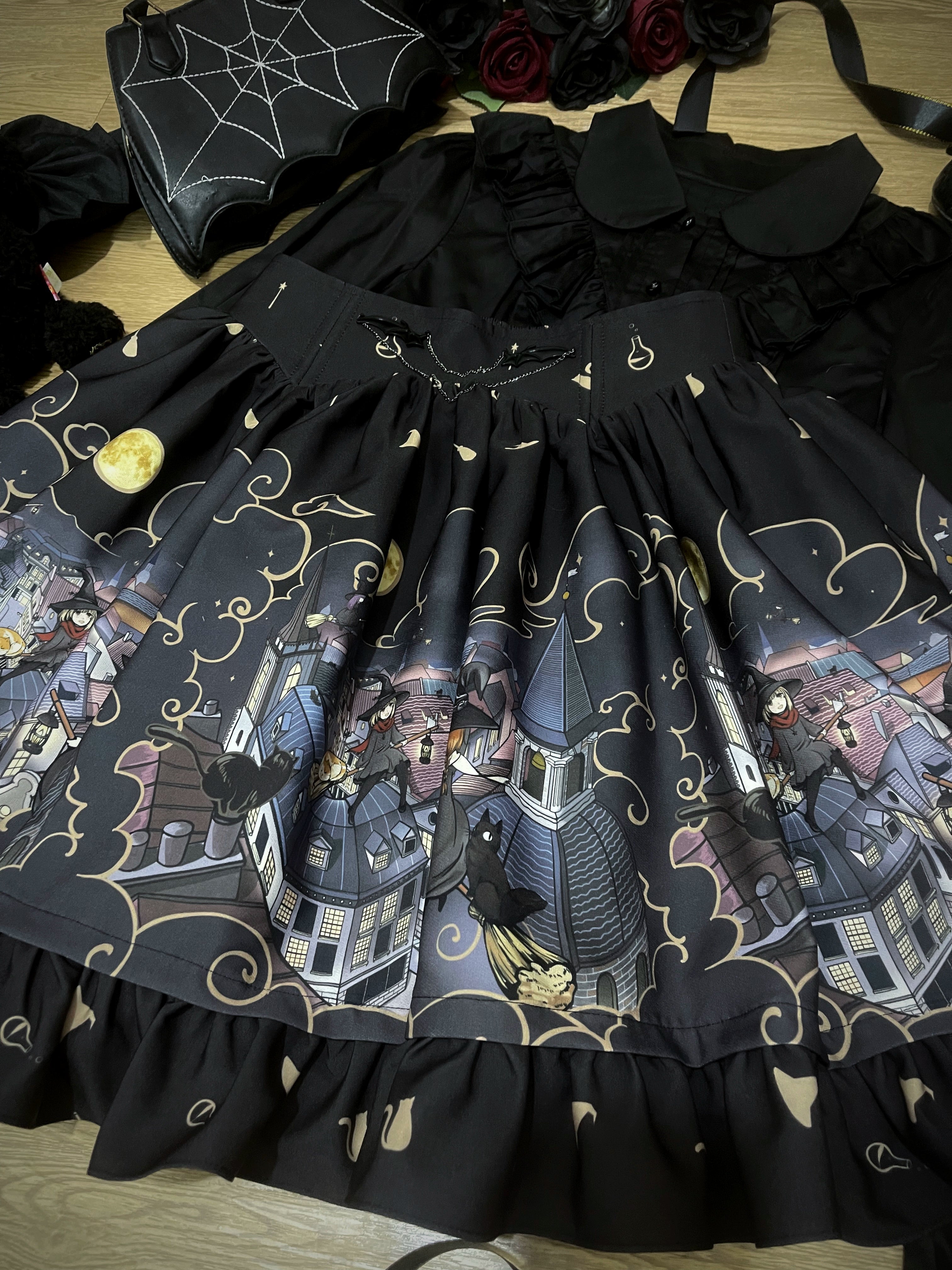 Magic Tea Party - Witching Night - Gothic Lolita SK Halloween Chiffon Skirt Short - Black SK Only M