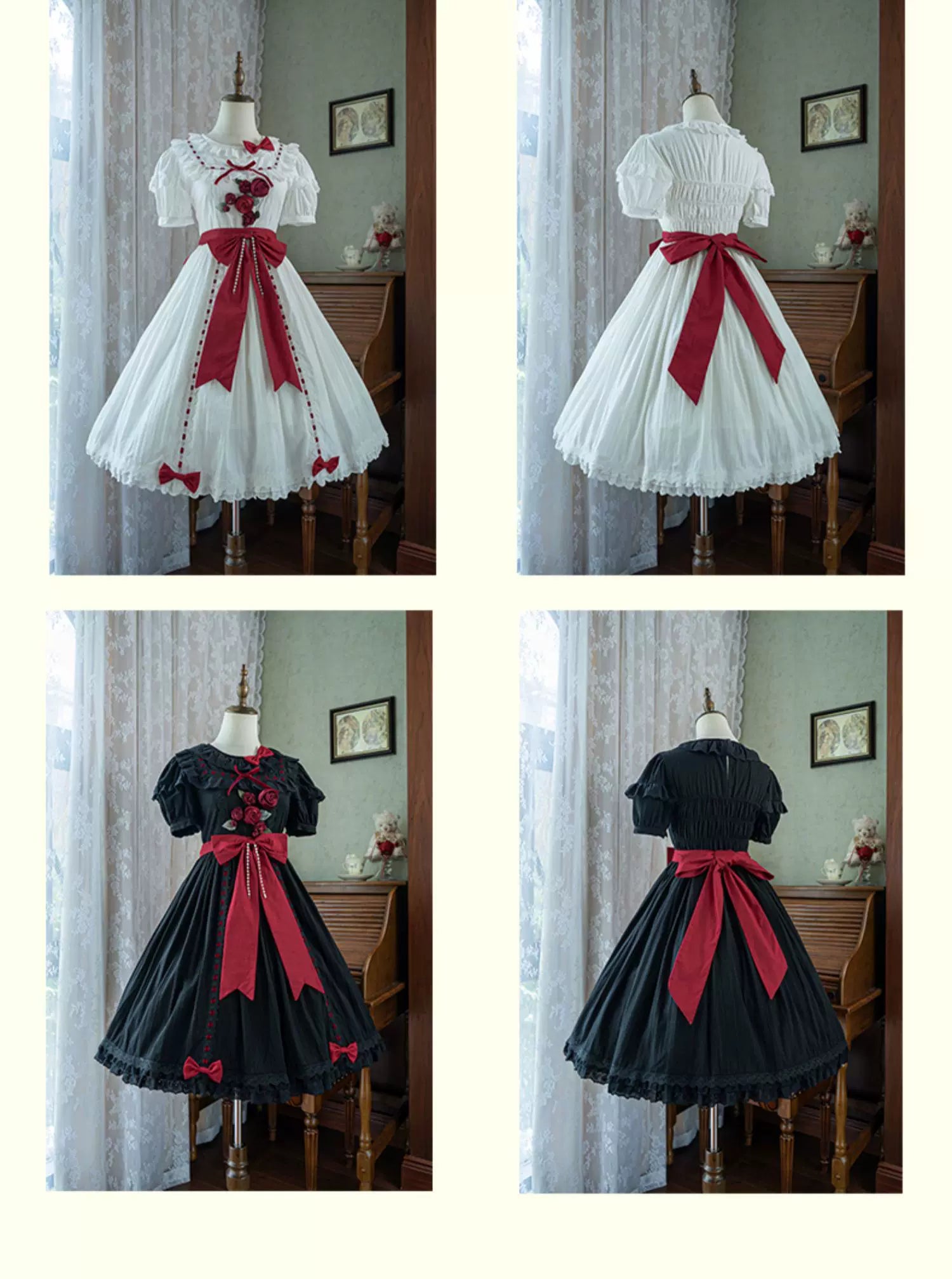 Moon Rose Poem - Classic Lolita OP Dress with 3D Rose Ornaments 45475:850540