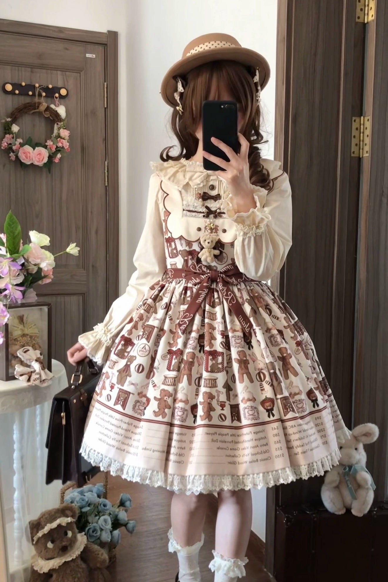 Fairyfaith - Little Bear Daily - Kawaii Lolita Embroidered JSK & OP Dress, Bear Print 44384:806213