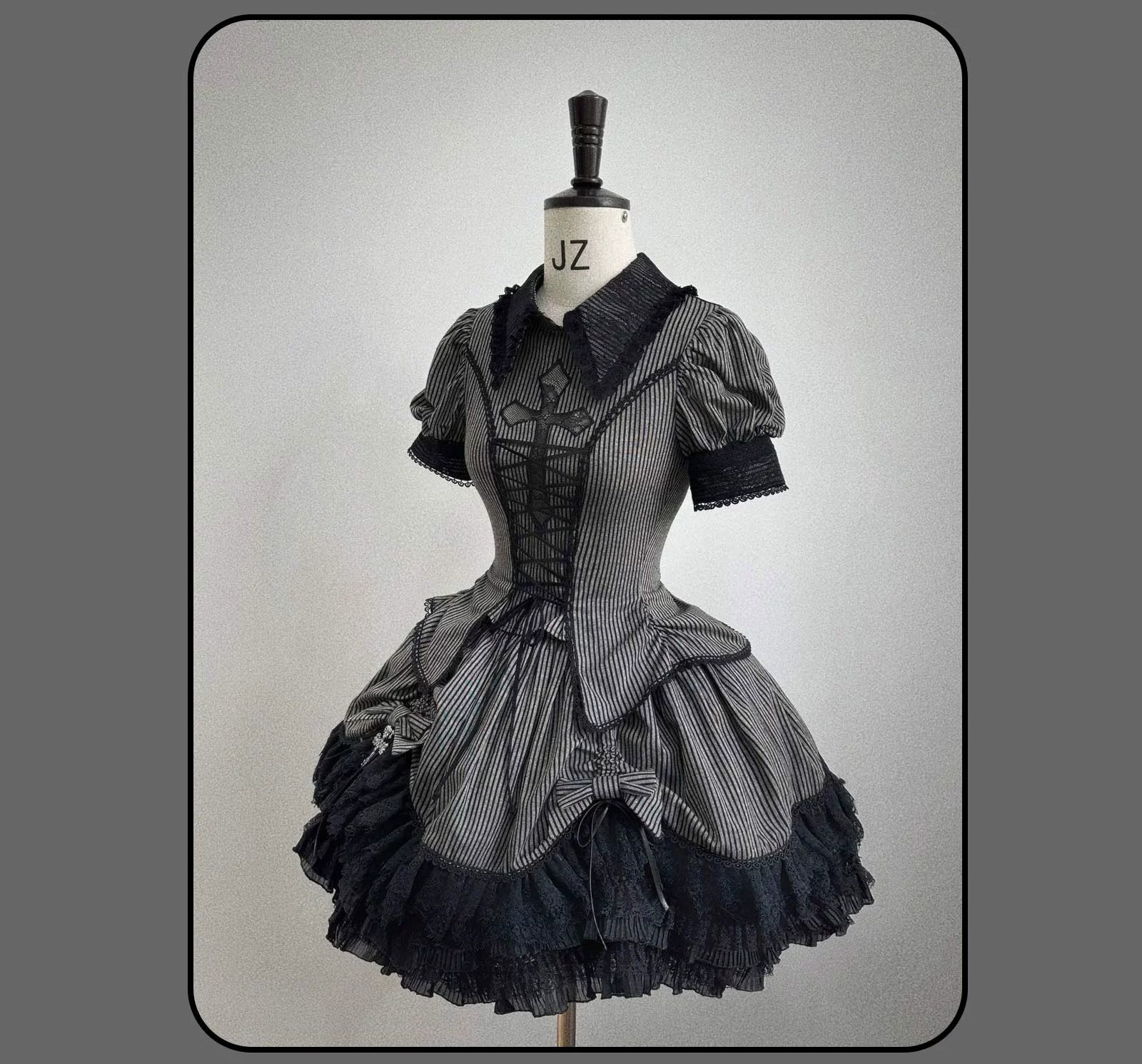Susin Lolita - Striped Cross - Gothic Coordinated Lolita Set, Adjustable Blouse & Skirt 43331:773921