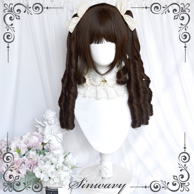 Sinwavy - Fairy Tale Town - Classic Lolita Wig Dark Brown Roman Curly Double Ponytail Wig Dark brown set (short wig+ Roman curl ponytails)