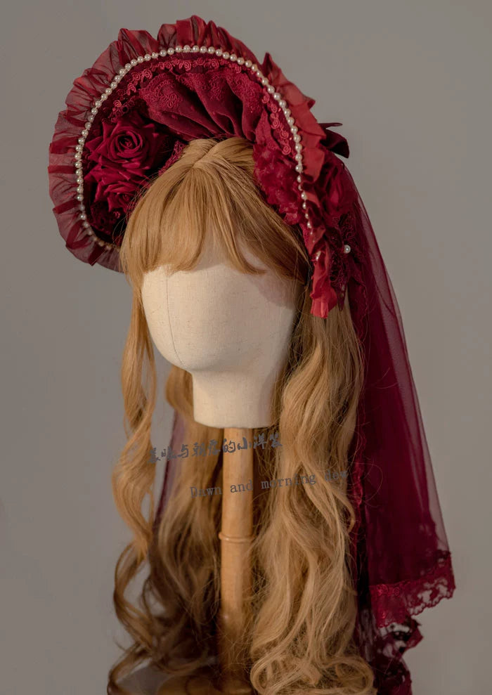 Dawn and Morning - Classic Lolita Accessories Elegant Lolita Headdress BNT only Red