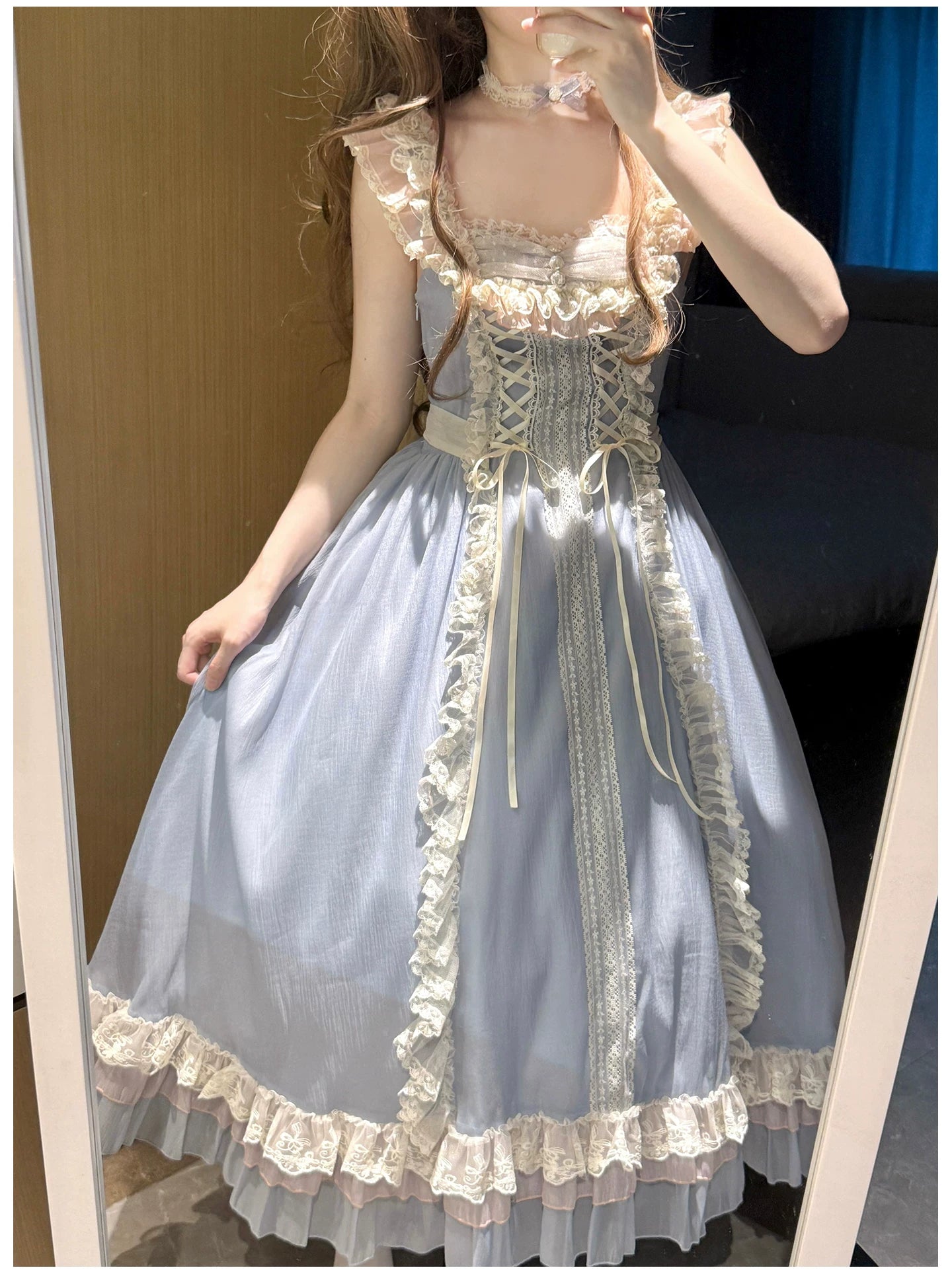 Island Diary - Classic Lolita Flutter Sleeve JSK Dress, Ruffled Lace 45533:855175