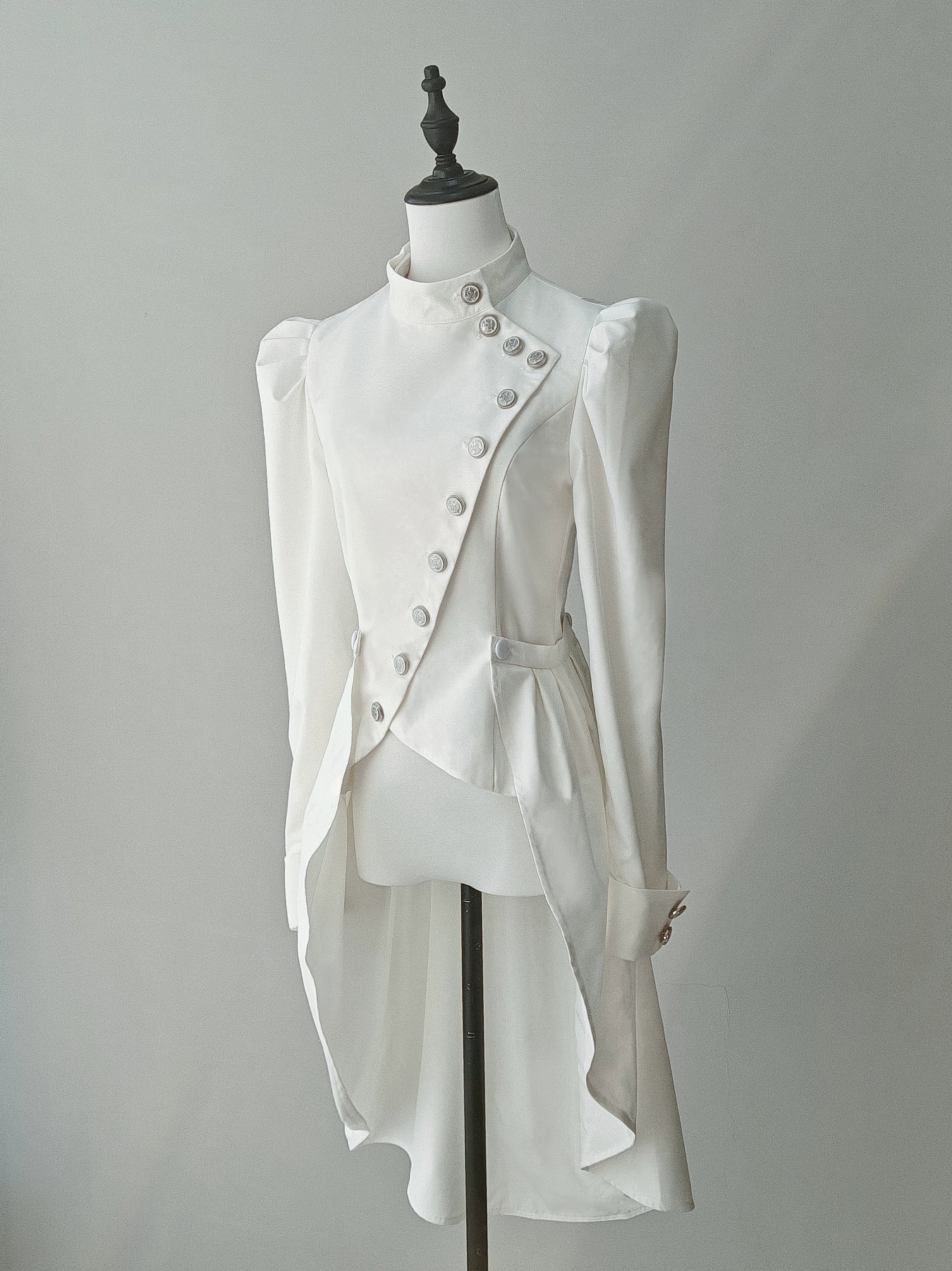 White Night Sonata - Ouji Lolita Embroidery Coat, Detachable Trailing White Non-Embroidered Coat + White Trailing XS