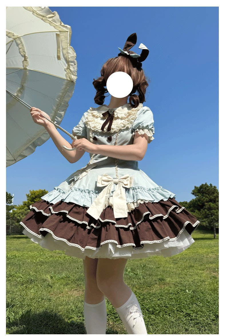 Creamy Bud - Old School Lolita OP Dress, Bunny Ear Heart Accent