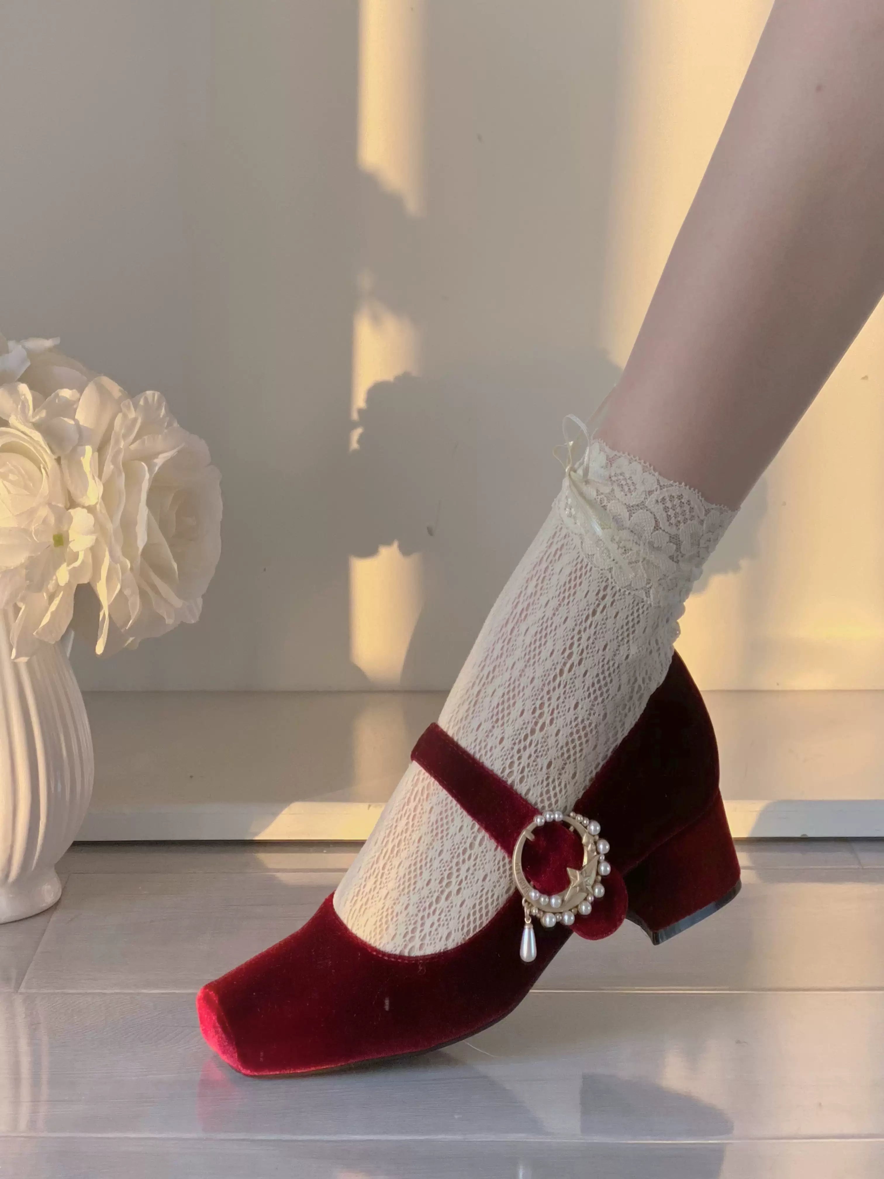 Pure tea for dream~Angel Velvet~Sweet Lolita Shoes Mid-heel Velvet Shoes 32816:394158
