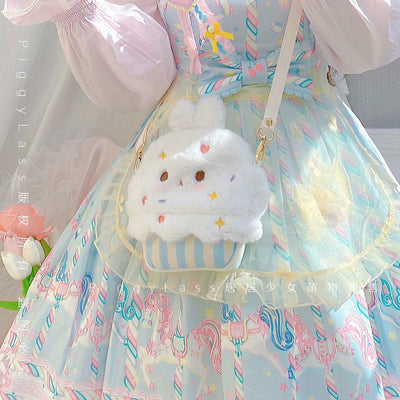 (BFM)PiggyLass~Cute Plush Lolita Bag Rabbit Cake Bag rabbit cake bag + 4 kinds of chains  