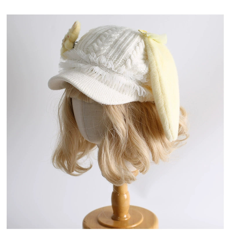 Xiaogui - Kawaii Lolita Baseball Cap Winter Plush Hat with Bunny Ears