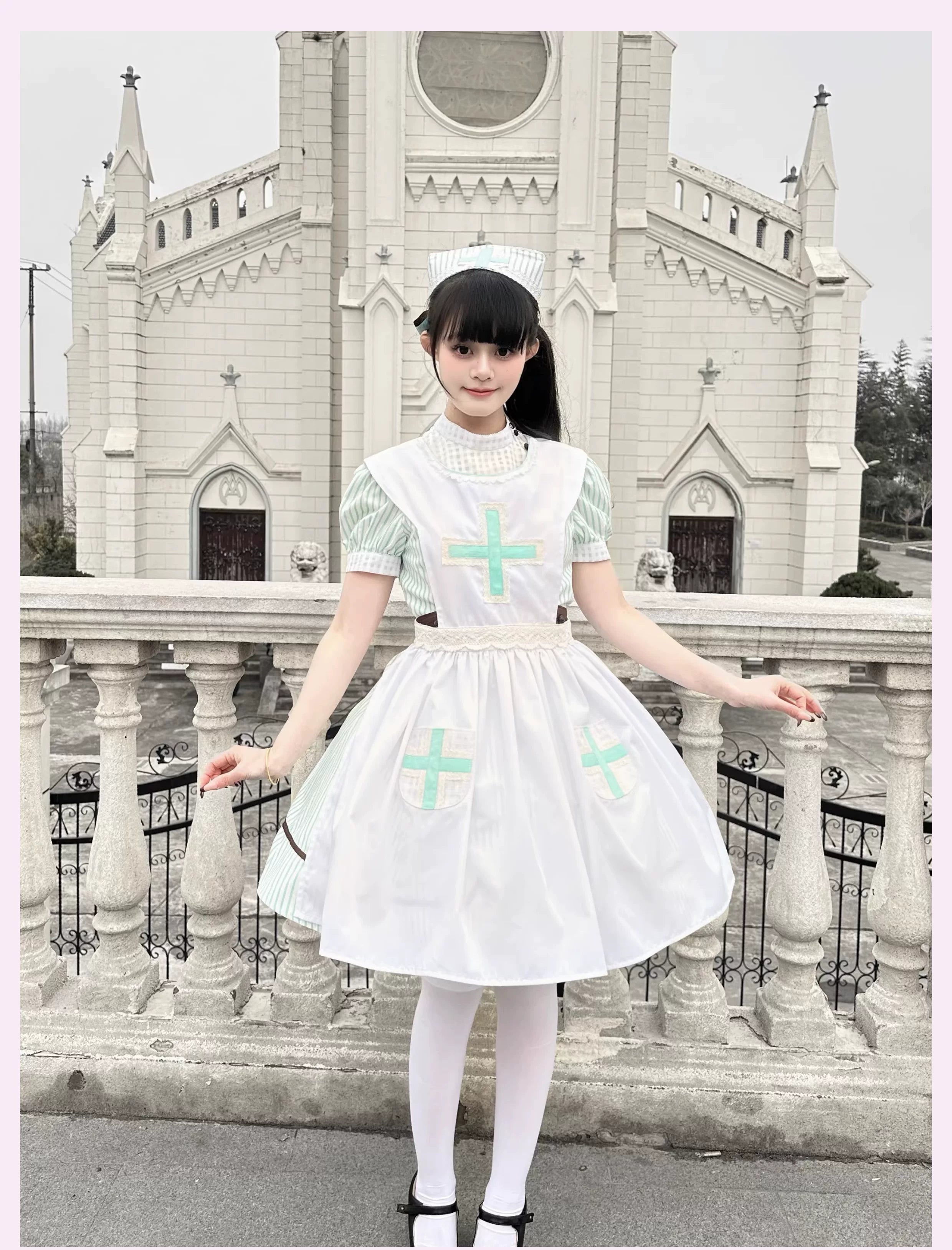Mint Prescription - Old School Lolita Striped OP Dress, Electrocardiogram Trace