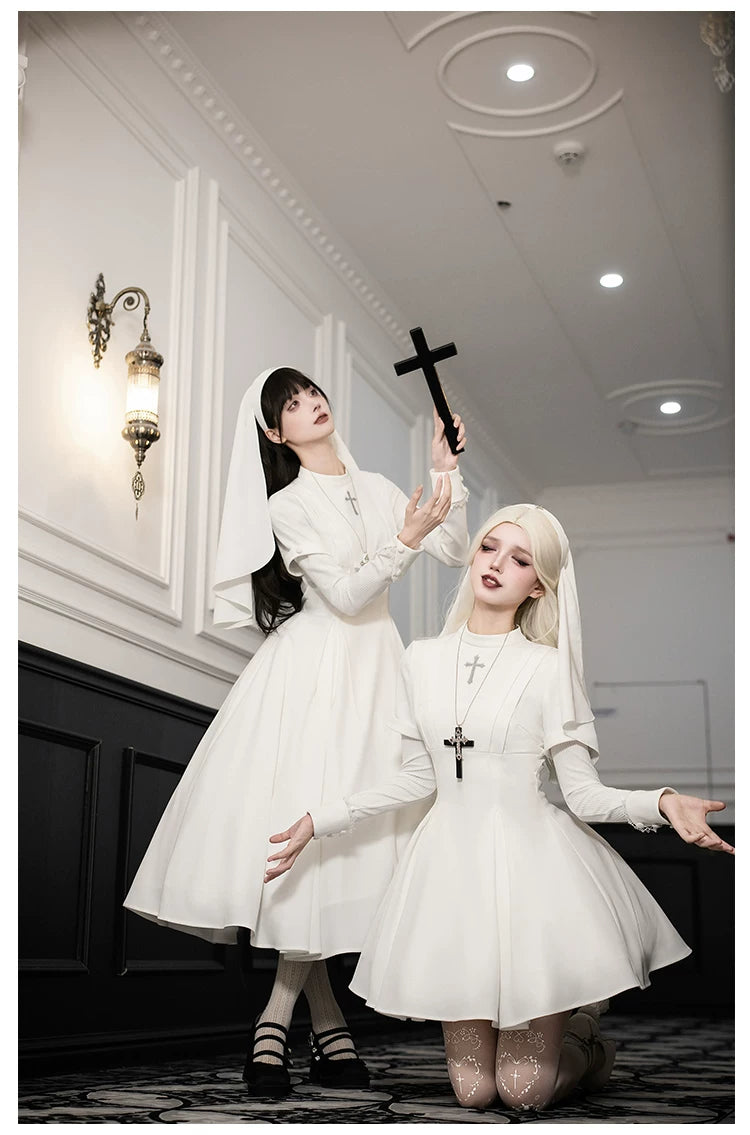 Nihil - Gothic Nun Lolita OP Dress, Irregular Hem Cape