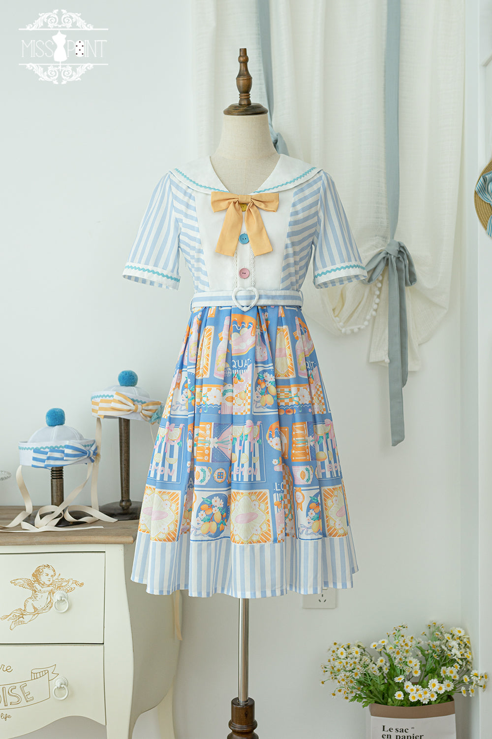 Miss Point~Daisy Lemon~Sweet Lolita Sailor Collar OP Customized XS blue 