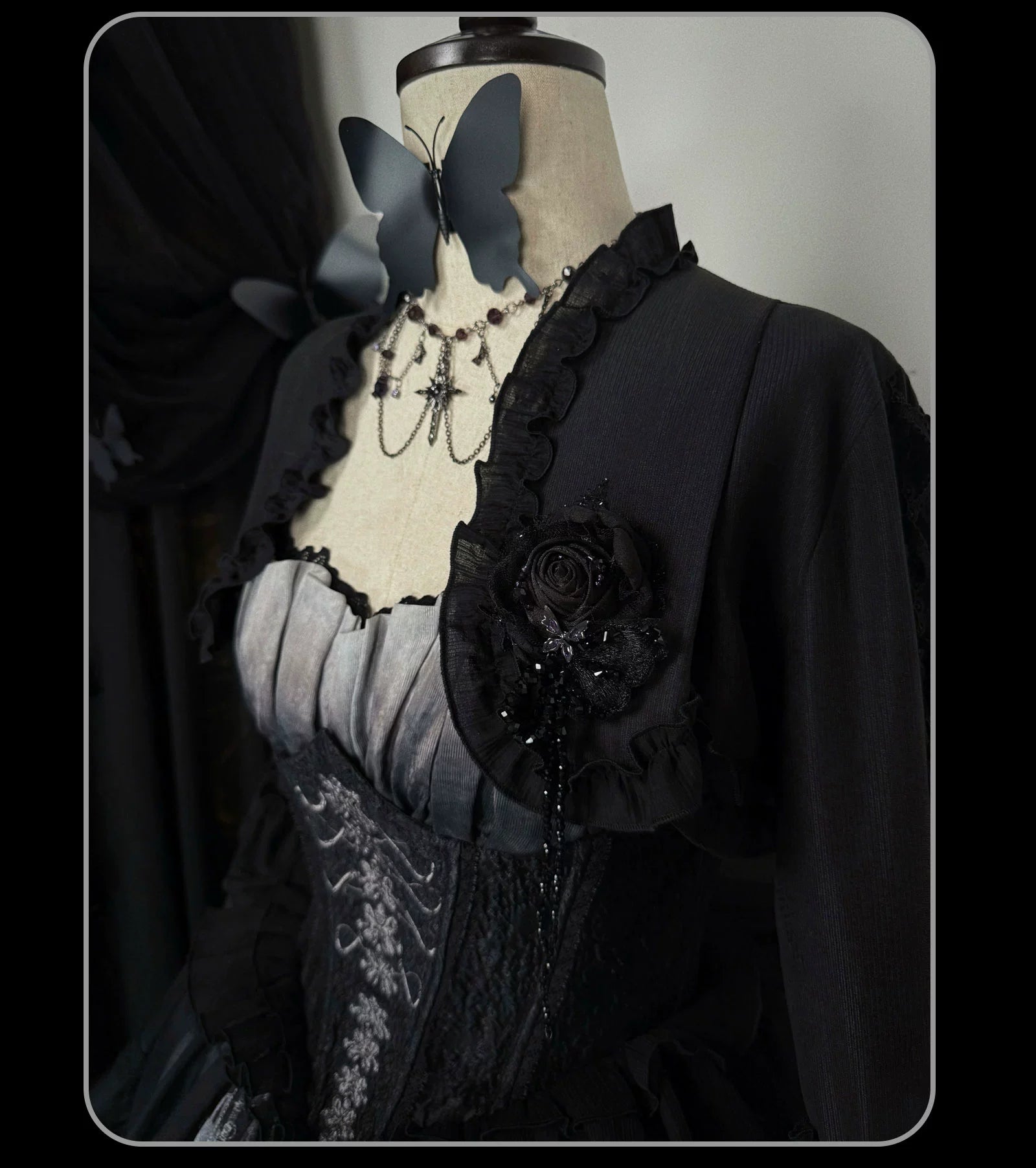 Susin Lolita - Bone-Eroded Butterfly - Gothic Lolita JSK & SK Set 44051:793298