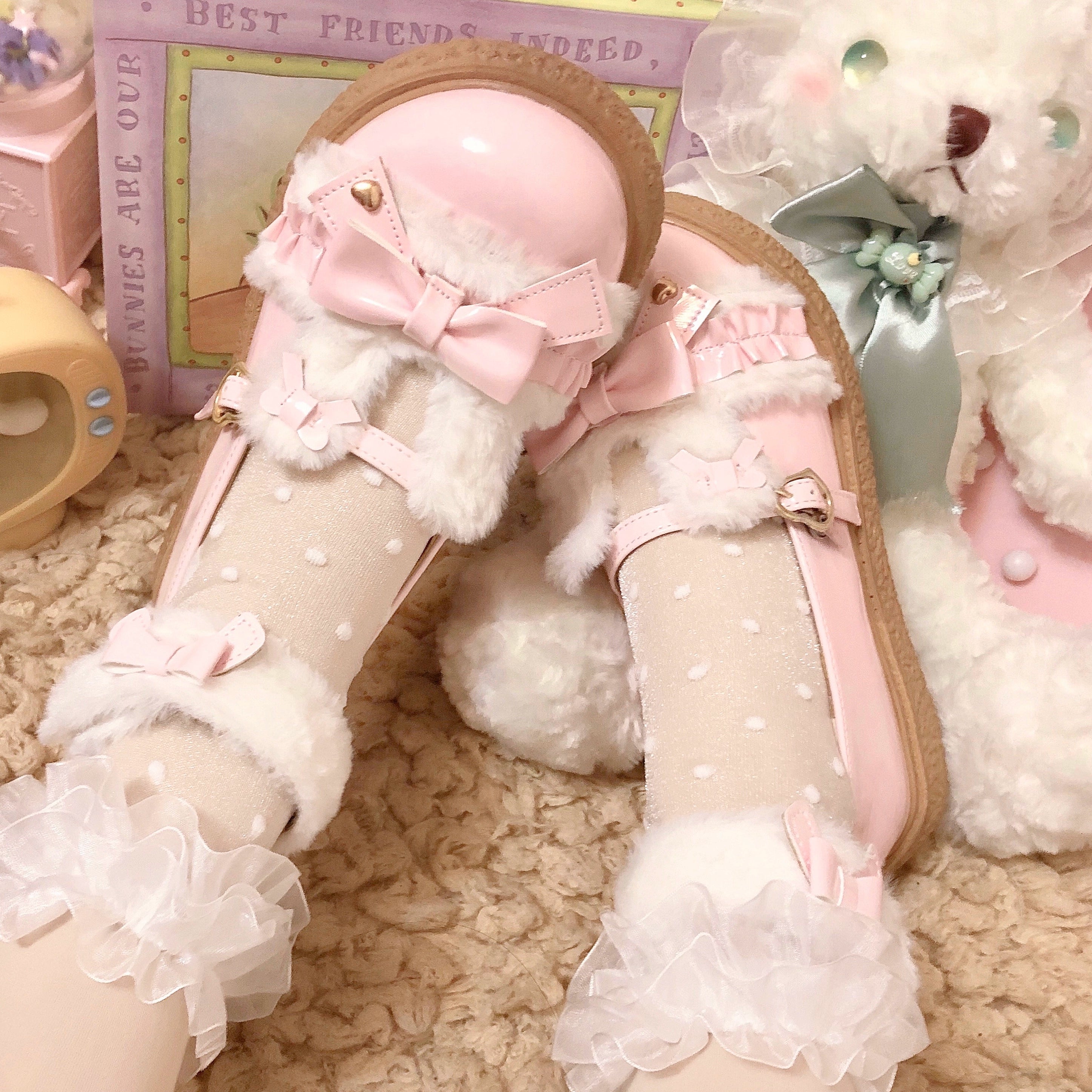 Fairy Godmother - Winter Girly Lolita Shoes Lolita Ankle Strap Shoes 34 Pink-Spring Style (PU Lining)