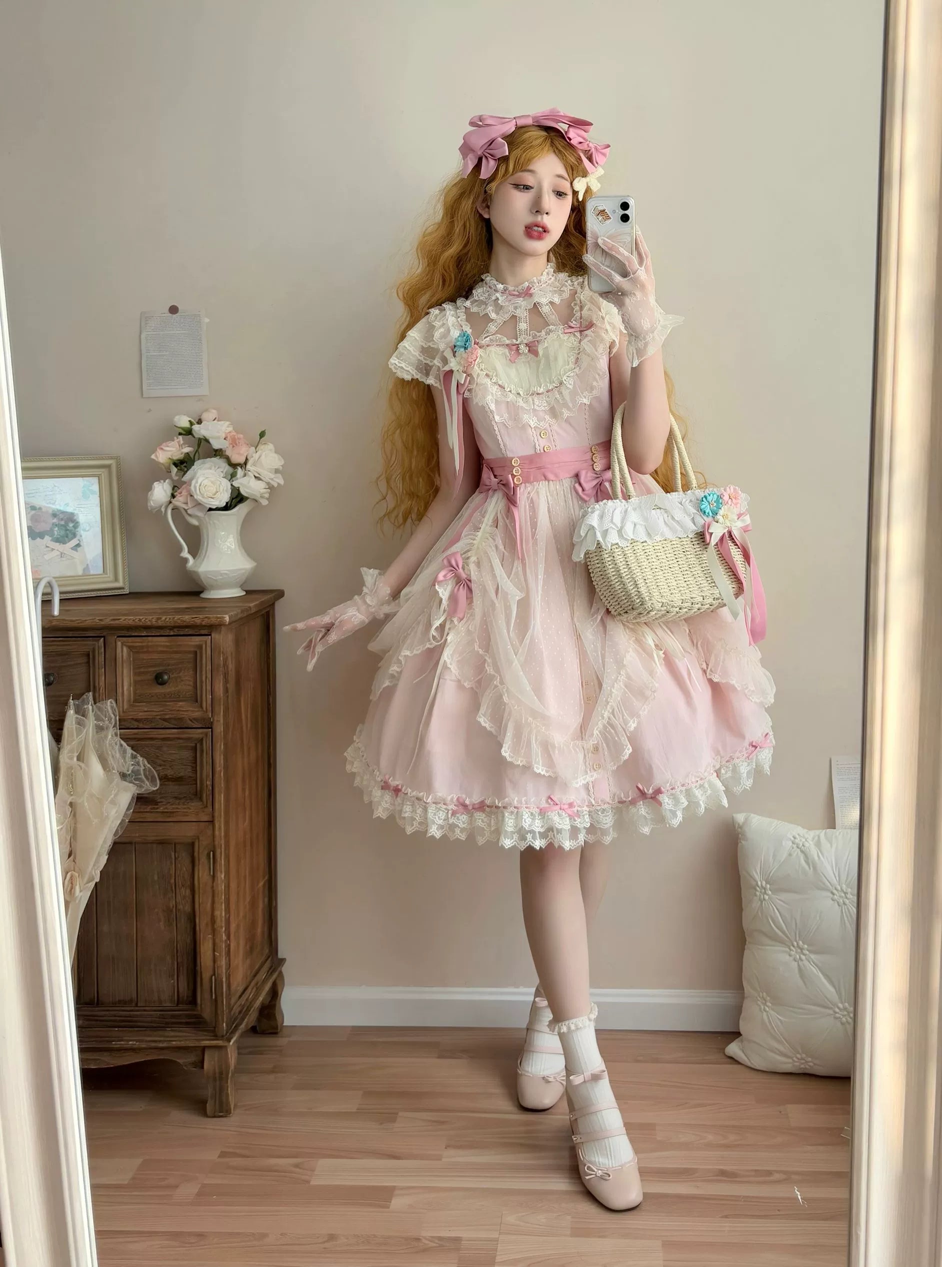 Uncle's Workshop - Fluttering Cherry Spring Strings - Cotton Sweet Lolita JSK Dress 42196:776665
