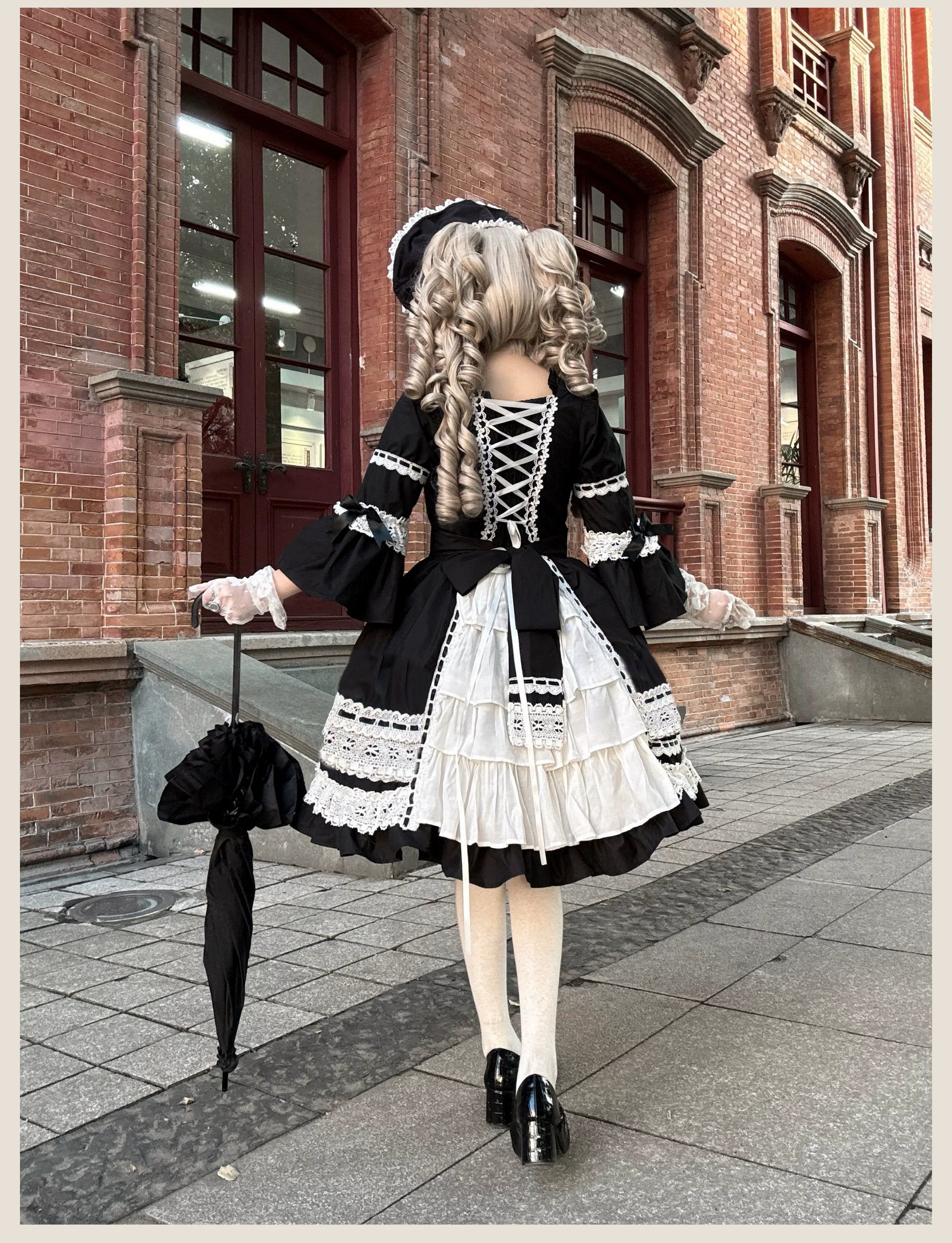 First Otome - Black Old School Lolita OP Dress, Lace Details 44645:816981