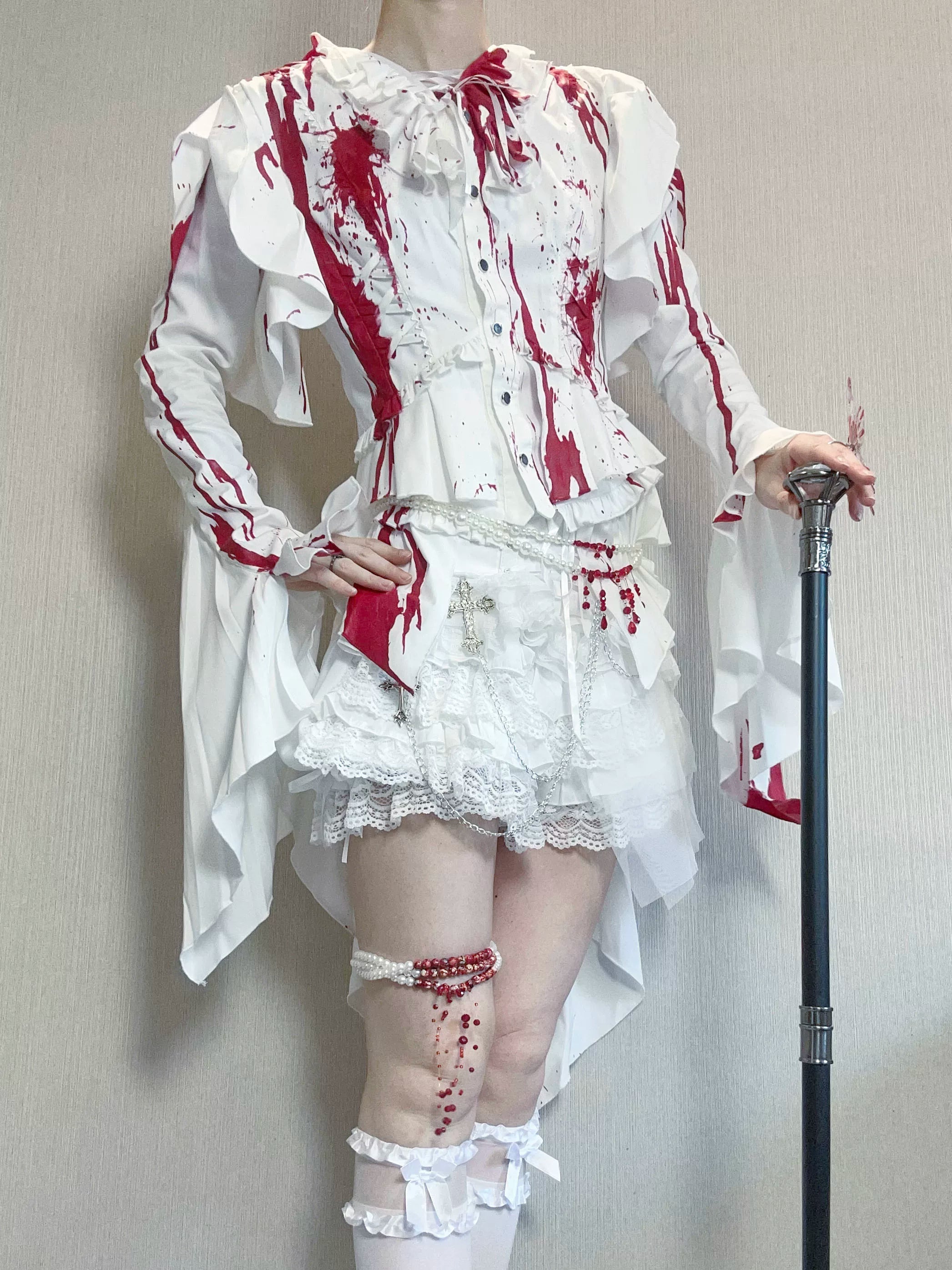 Echo of Deep Sea - Satin Ouji Lolita Trailing Blouse, Solid or Blood Stain Style 45666:857830