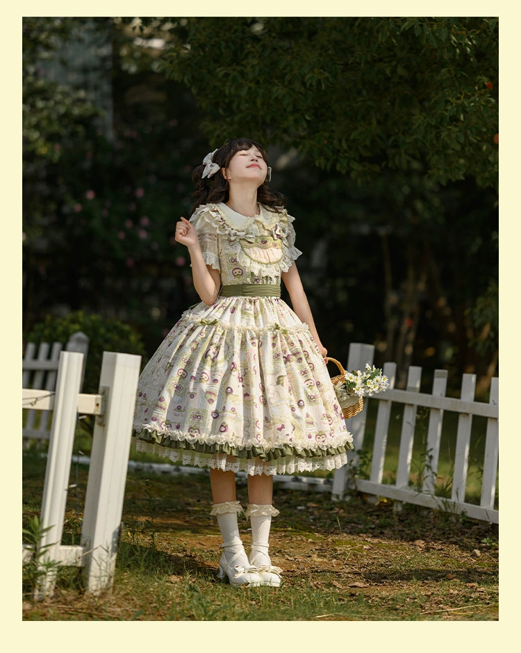 Urtto - Mangosteen Cat - Printed Country Lolita JSK, Pocketed Jacket