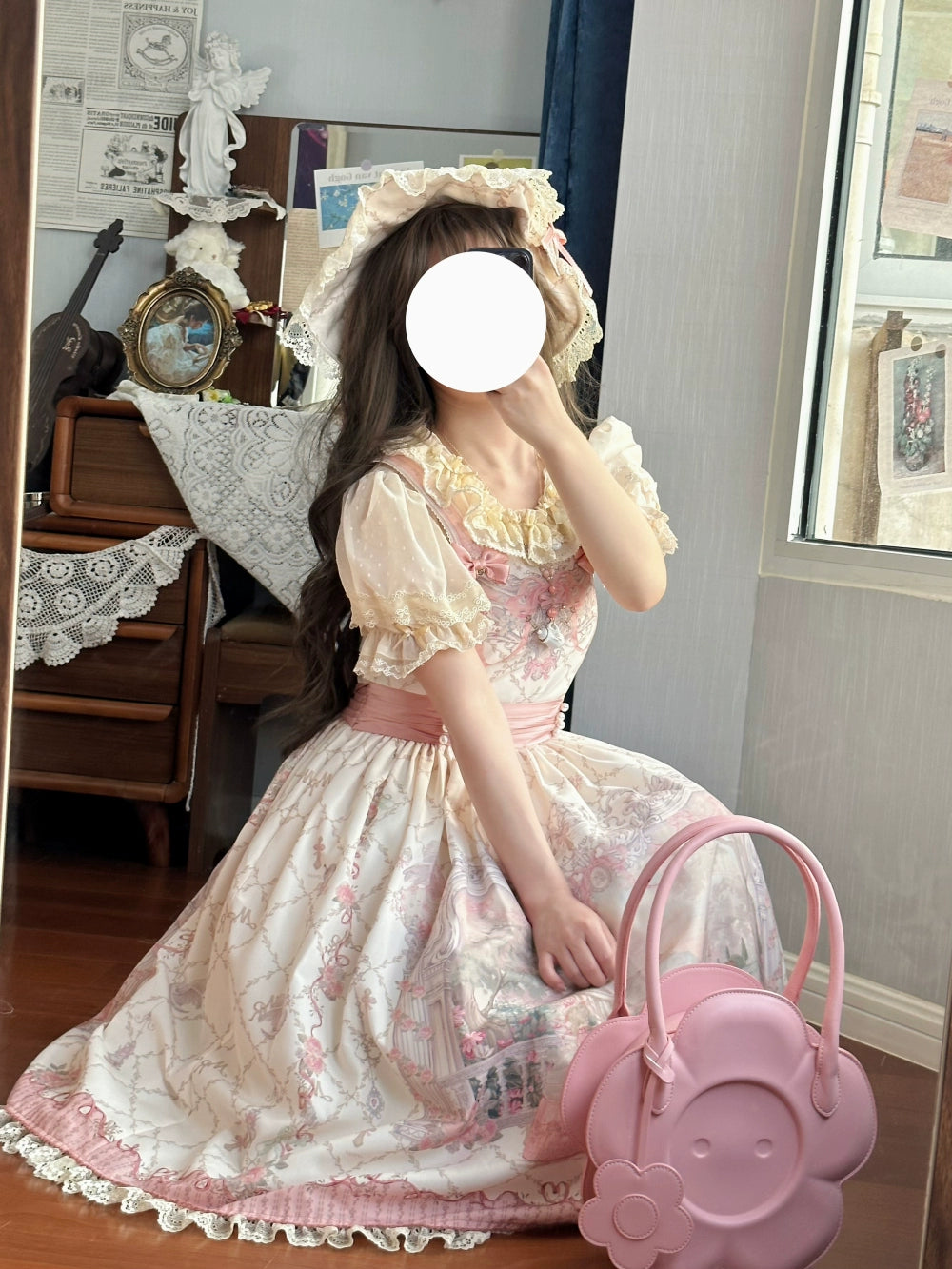 Moon River - Swan Lake Mirror - Pink Sweet Lolita Print JSK Dress 43705:783415