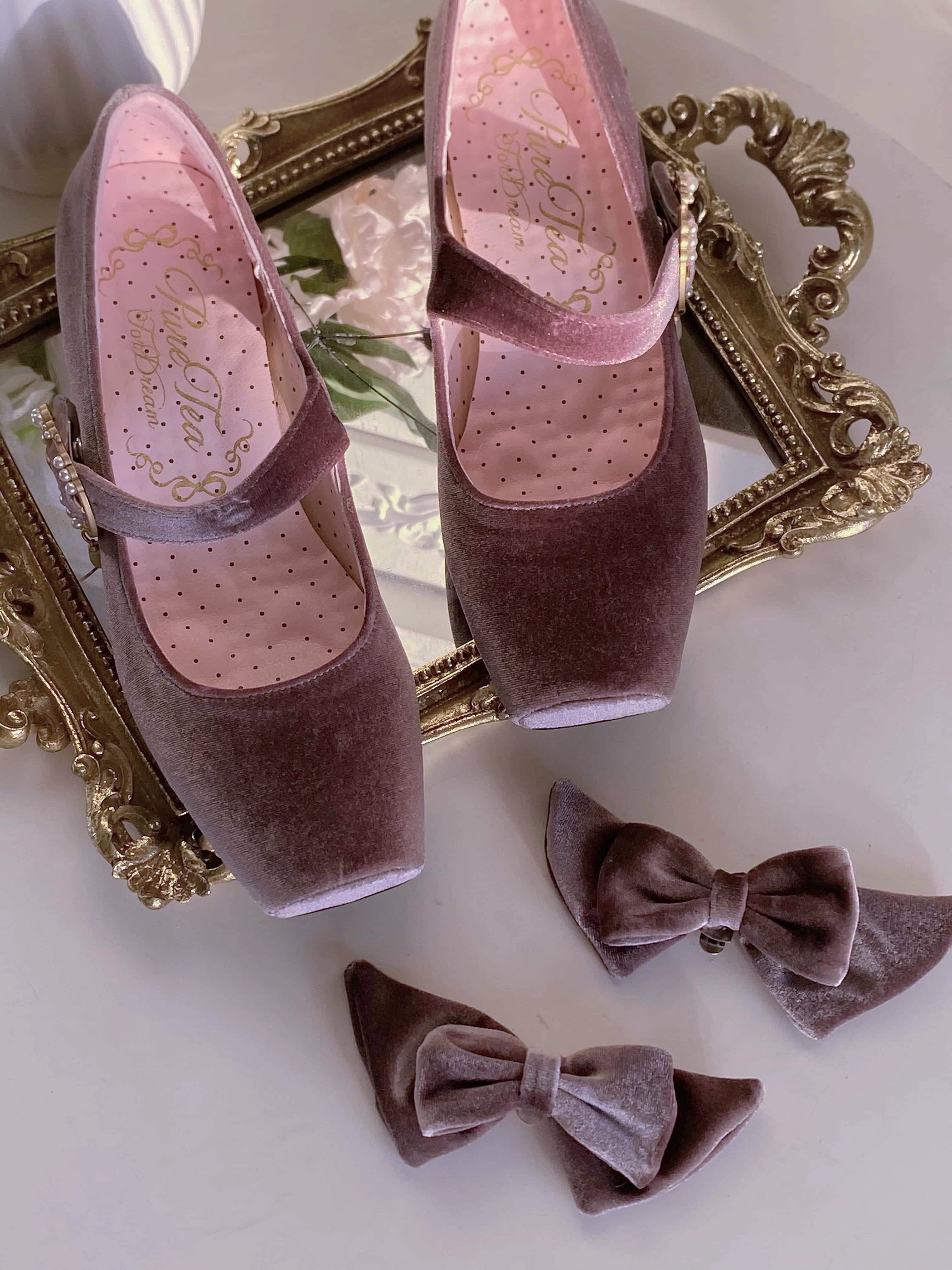 Pure tea for dream~Angel Velvet~Sweet Lolita Shoes Mid-heel Velvet Shoes 32816:394092