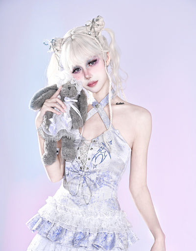 Virtual~Sexy Lolita Halter Neckline Blue-white Corset   