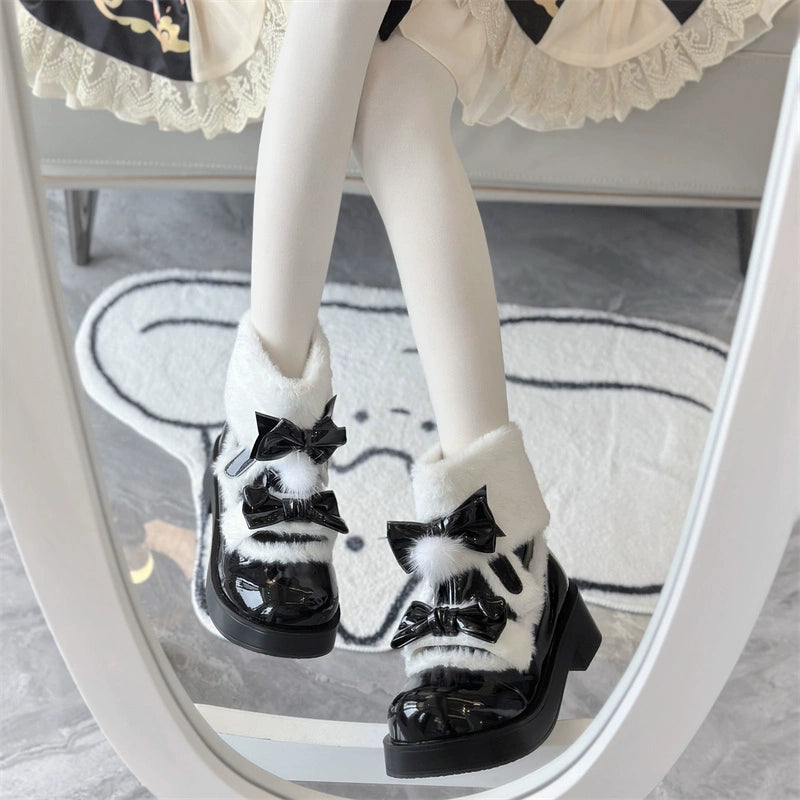 Jiangjiang Biscuit - Kawaii Lolita Winter Boots, Bow-Adorned 44180:797812