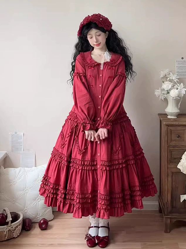 Bunny Magic Forest - Loving Bunny - Elegant Lolita Long Sleeve Trapeze OP, Tiered Skirt 44362:806269