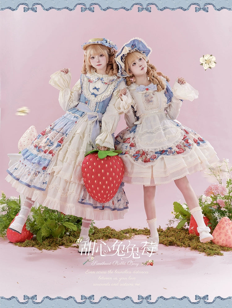 Honey Machine - Sweetheart Rabbit Berry - Country Lolita Ivory Blouse, Underskirt & Apron 44138:796235