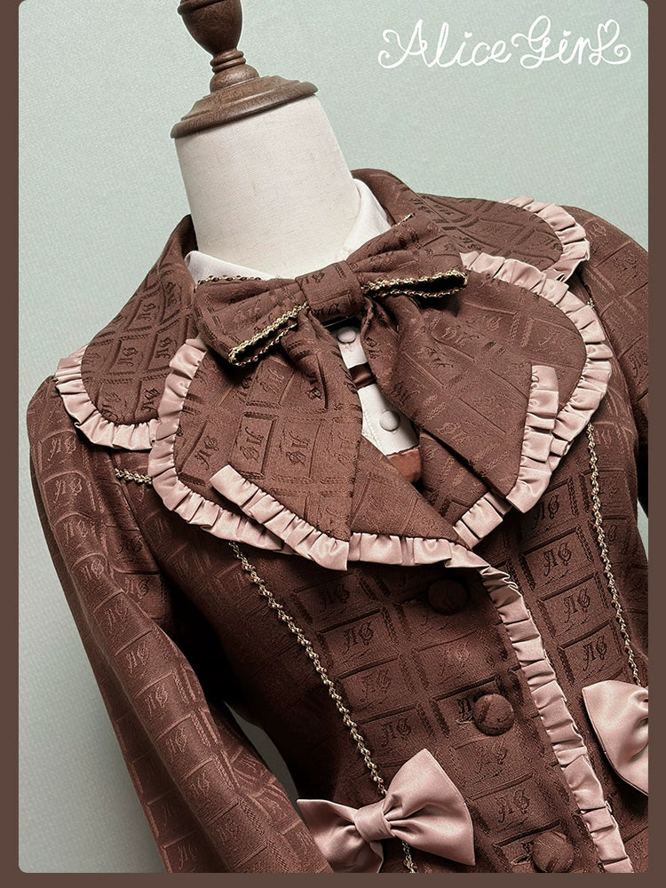 Alice Girl - Bear Chocolate Slab - Classic Lolita Slim Fit Jacket Coat, Lapel Collar 44310:803956