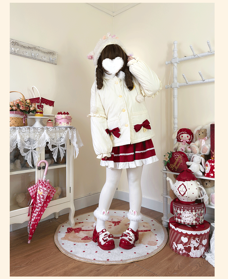 Niu Niu - Bunny Mochi Puff - Winter Kawaii Lolita Coat, Bunny Ear Hood 44191:797830