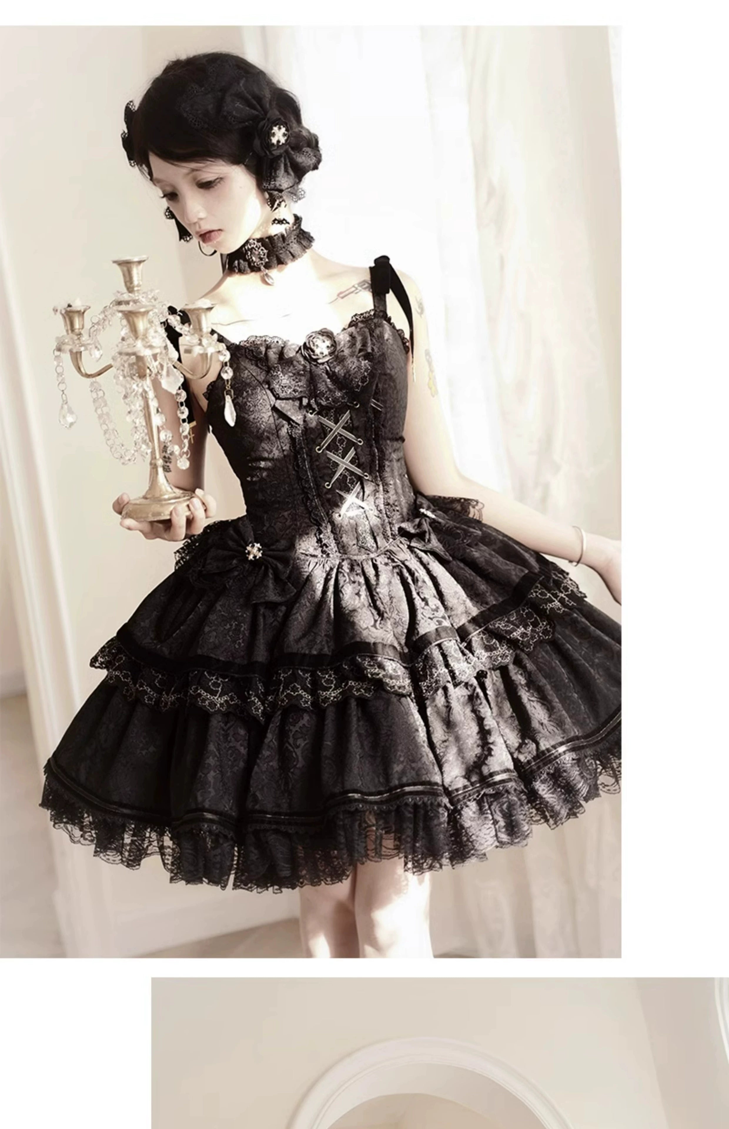 Forest Fluorescent Carps - Black Lady - Gothic Lolita JSK Dress Set
