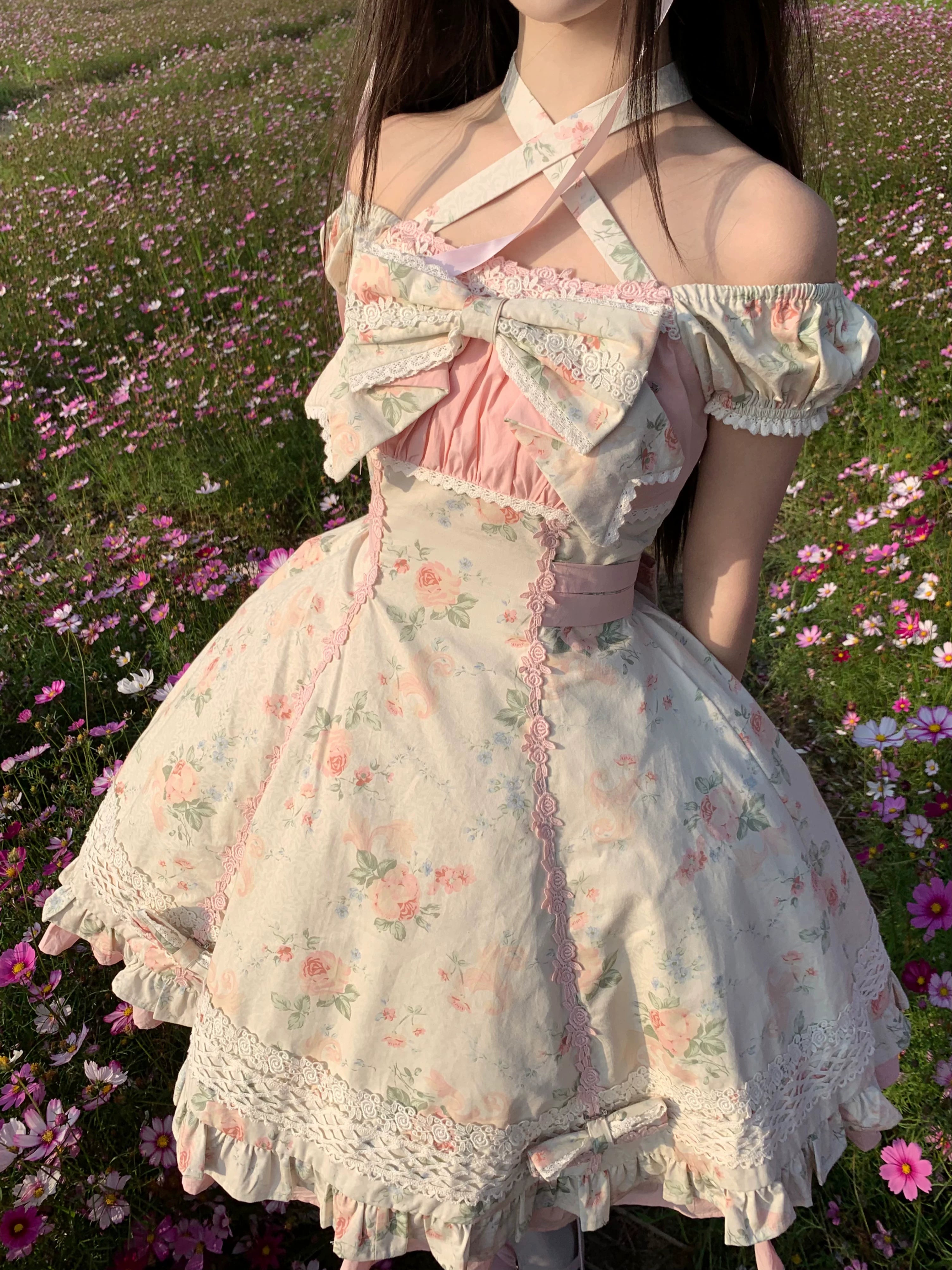 Meet Spring - Floral Printed Old School Lolita OP Dress 44915:827722