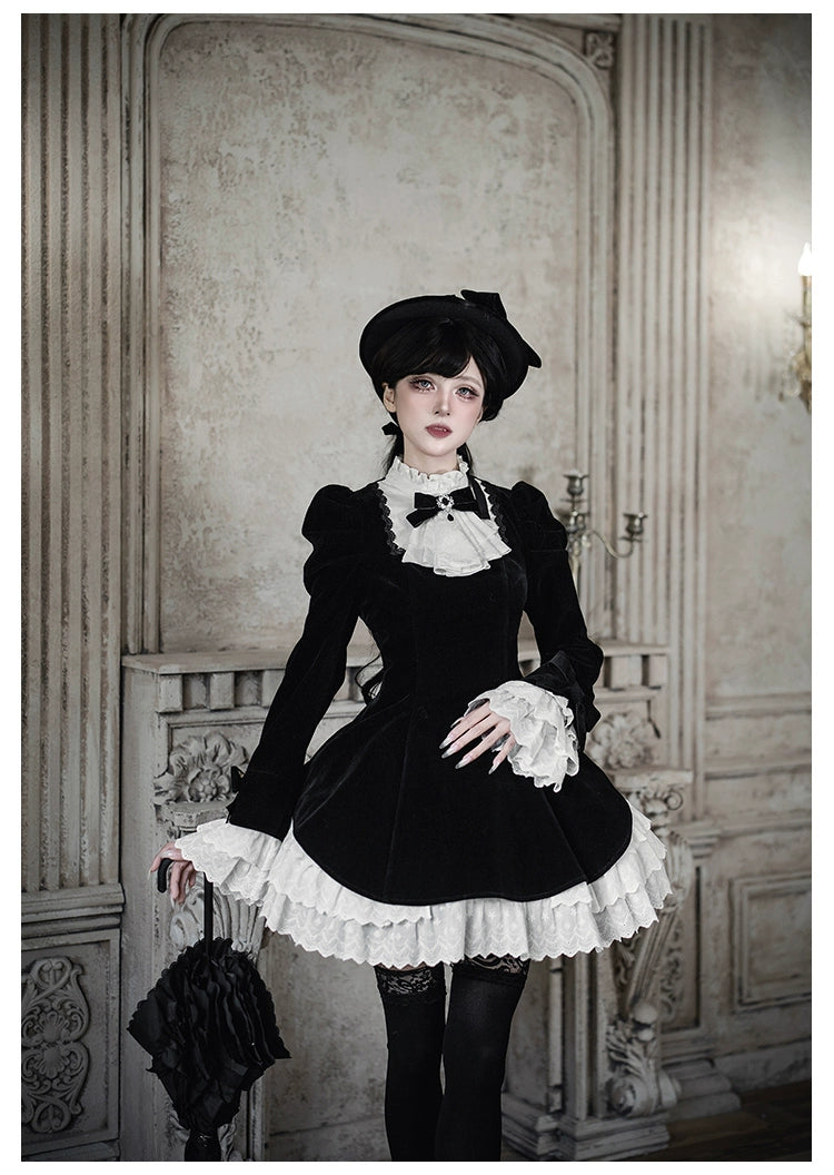 With PUJI - To the Dusk - Classic Lolita Tiered-Skirt OP, Long Irregular Hem 44319:804599