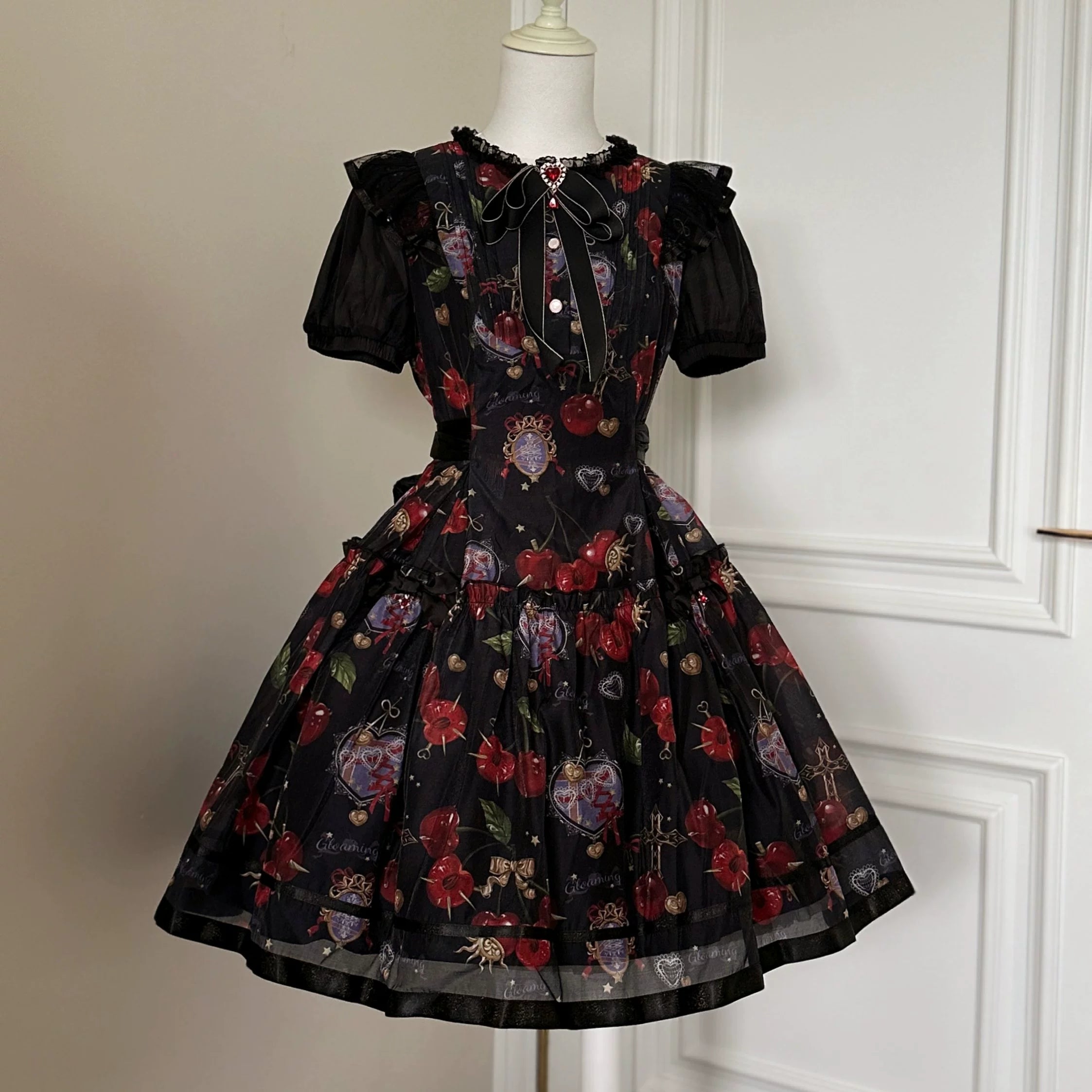 (Buy for me)Gloaming~Sweet Lolita Cherry print Short Sleeve OP and SK Set 28840:322582
