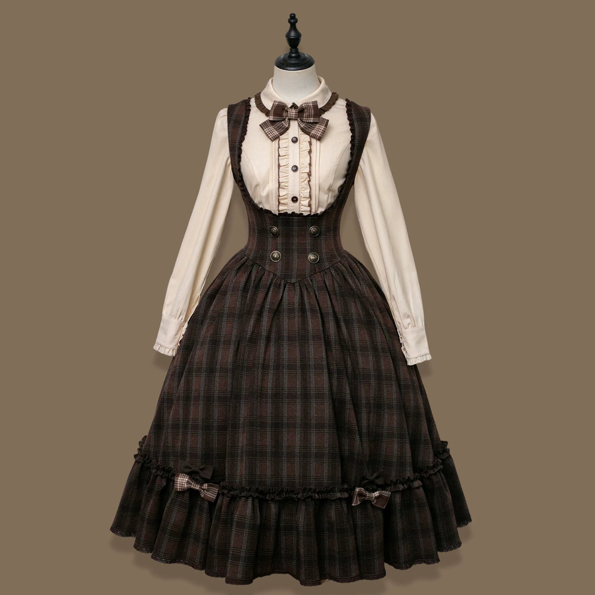 Sandwich Chocolate - Winter Classic Lolita Plaid Bust-supporting JSK & Coat Set 45903:867157
