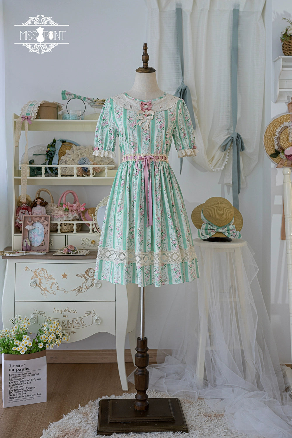 Miss Point~Customized Elegant Lolita OP Dress Cute Daily Girl Short Lolita Dress