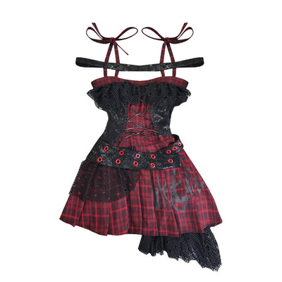 (BFM)WSW~Magic Rhythm~Punk Lolita JSK Dress with Red and Black Straps S Red and black 