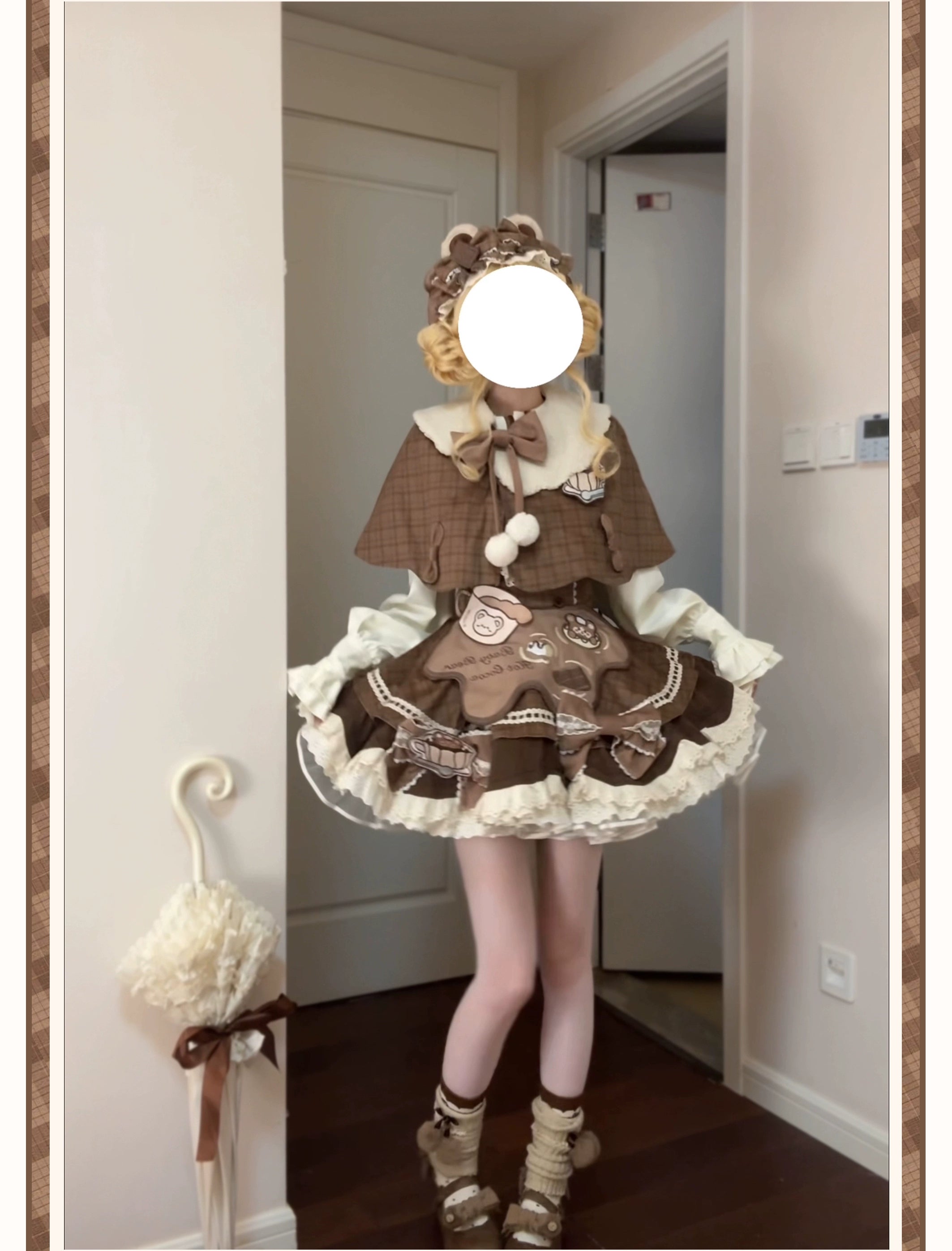 Seal Frosting House - Hot Cocoa Bear - Kawaii Lolita JSK Dress, Blouse & Cape 44181:797623