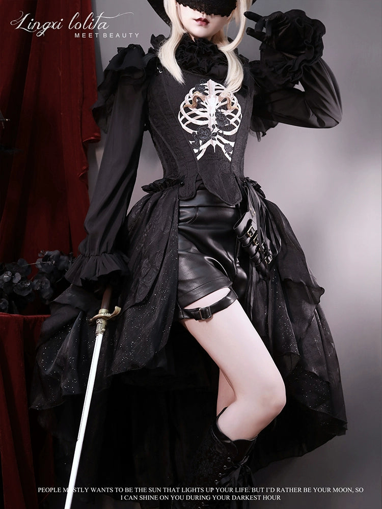 Lingxi Lolita - Bone island Gothic Lolita Corset Goth Blouse Skirt Set