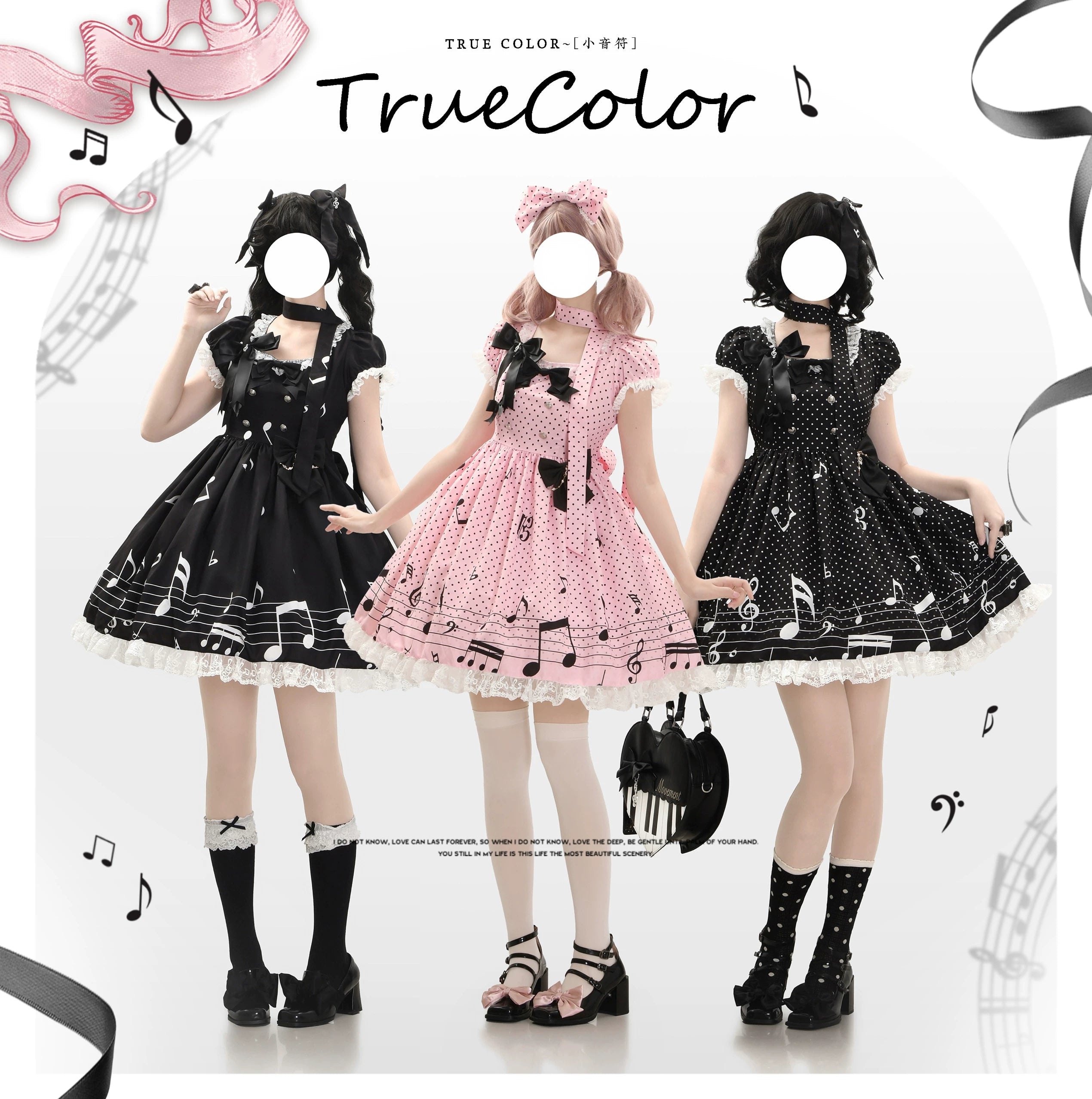 Little Music Note - Old School Lolita Polka Dot Print OP, Lace & Bows