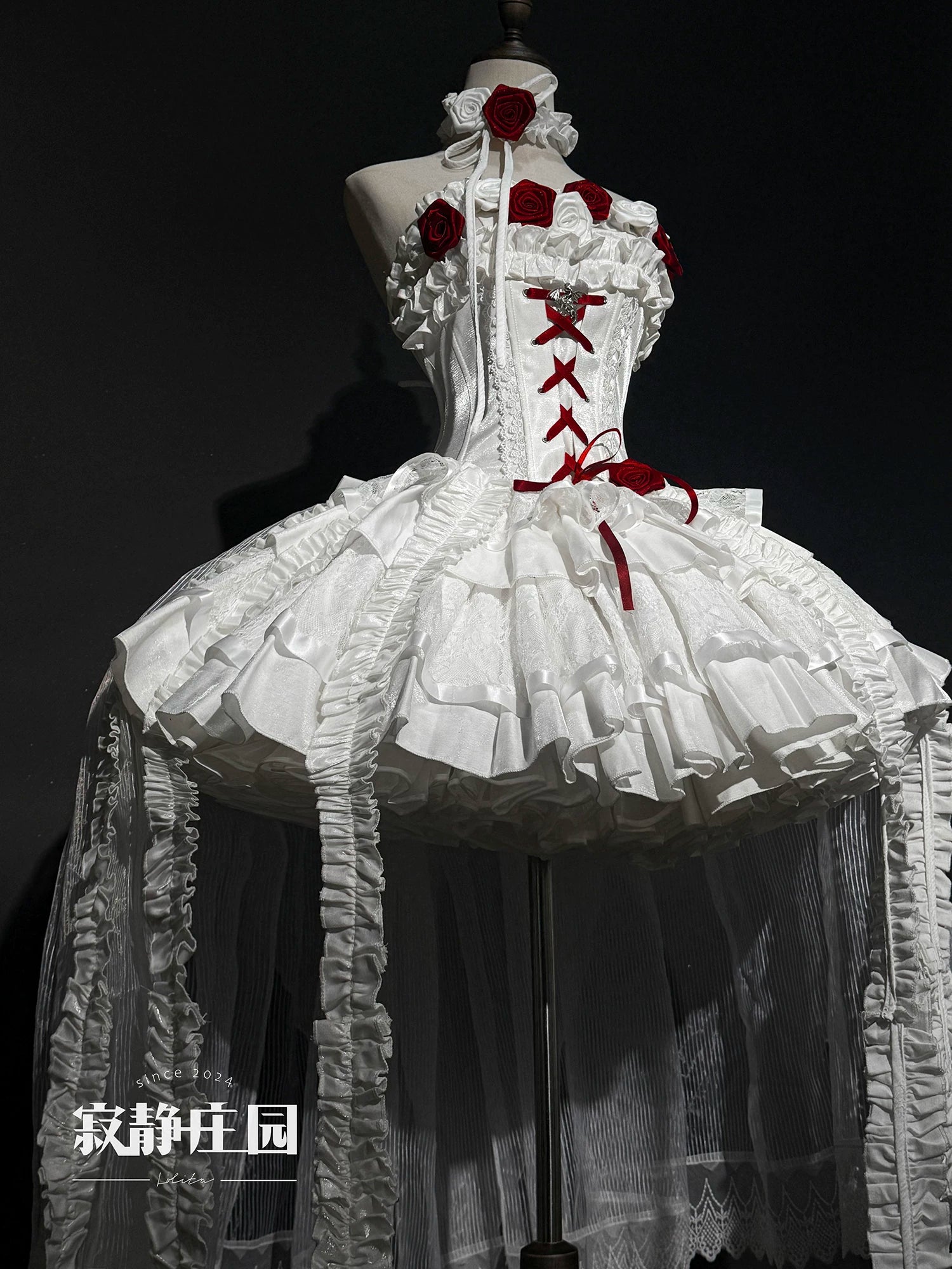 The Forbidden Garden - Gothic Lolita JSK Dress, Detachable Rose Accessories