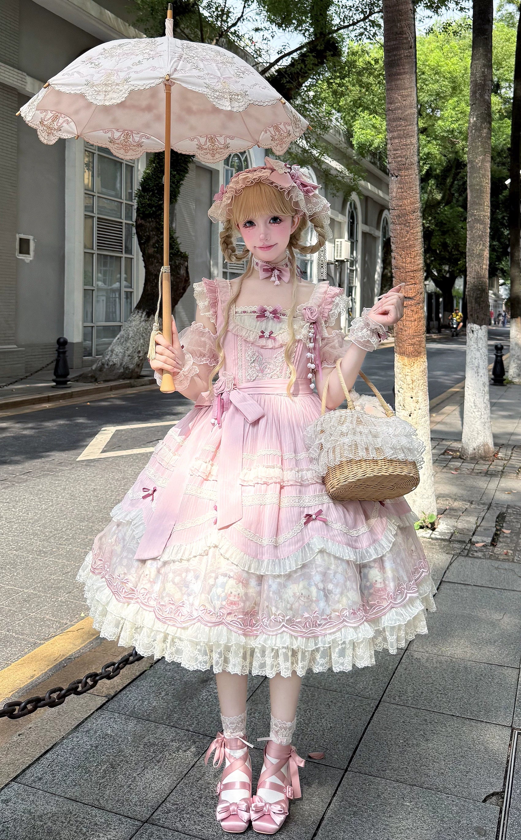 Lily of the Valley Lamb - Classic Lolita Tiered Hem JSK Dress with Embroidery 45277:852107