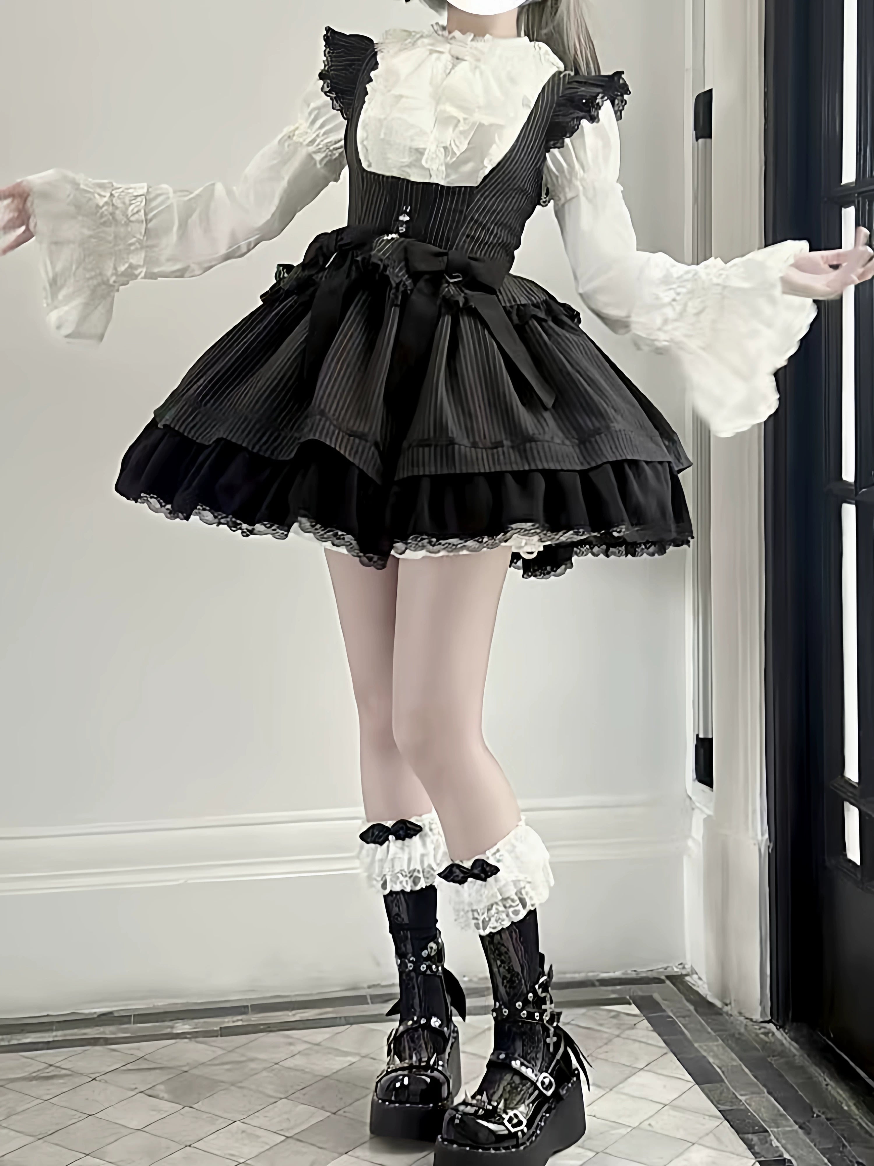 Gothic Lolita Shirt, Detachable Flared Sleeves 44490:813222