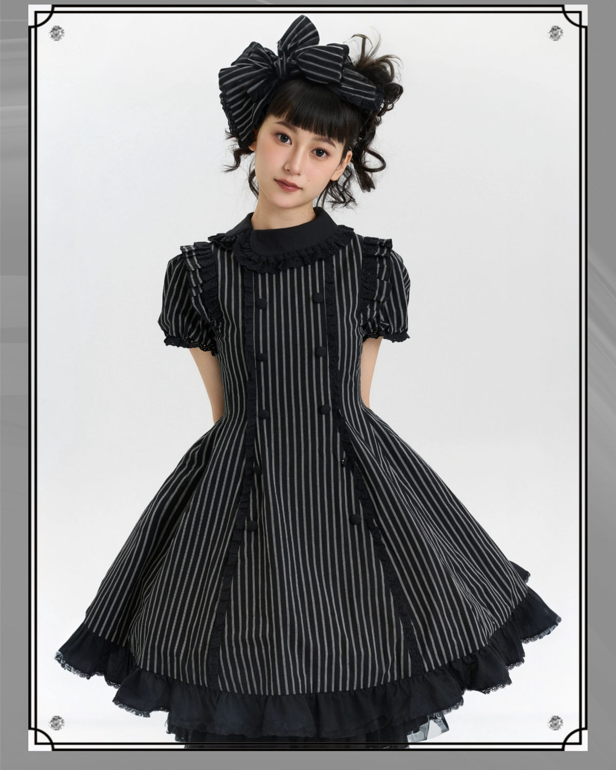 Overseas Letter - Cotton Old School Lolita OP Dress, Gingham & Stripe Patterns 45918:868172