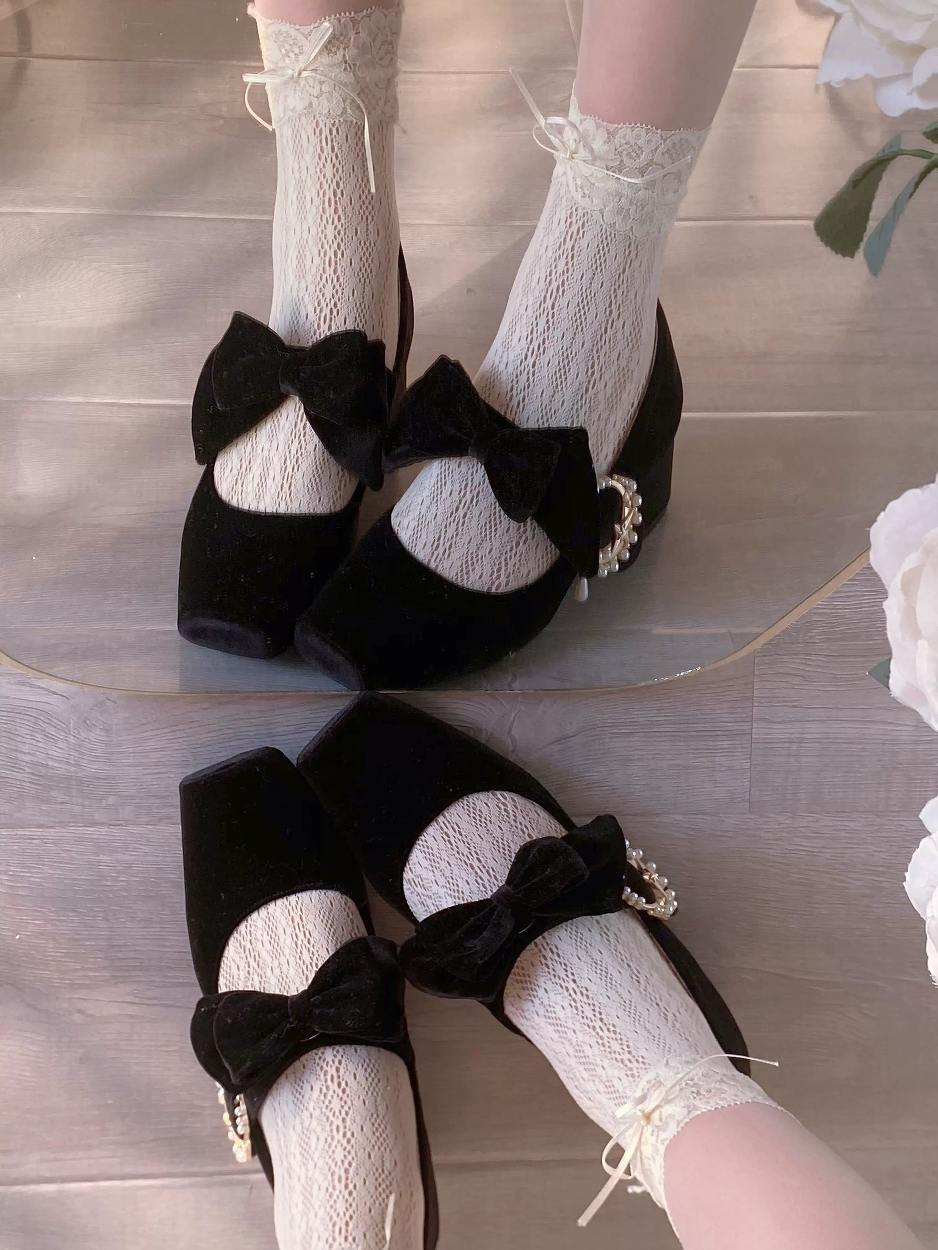 Pure tea for dream~Angel Velvet~Sweet Lolita Shoes Mid-heel Velvet Shoes 32816:394134