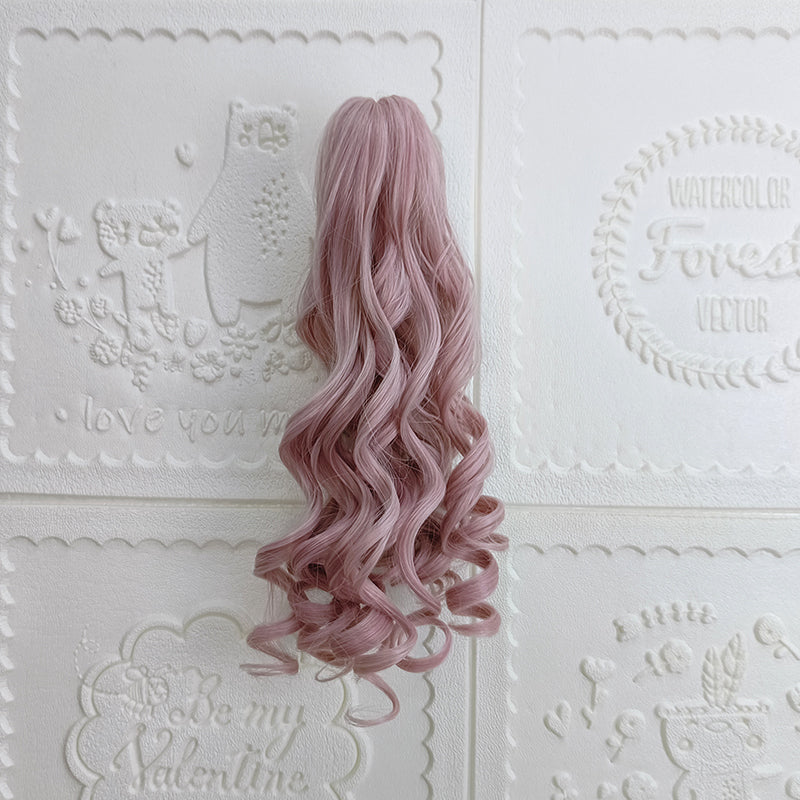 RainbowMe~Sweet Lolita Long Curly Ponytail a pair of pink ponytail  
